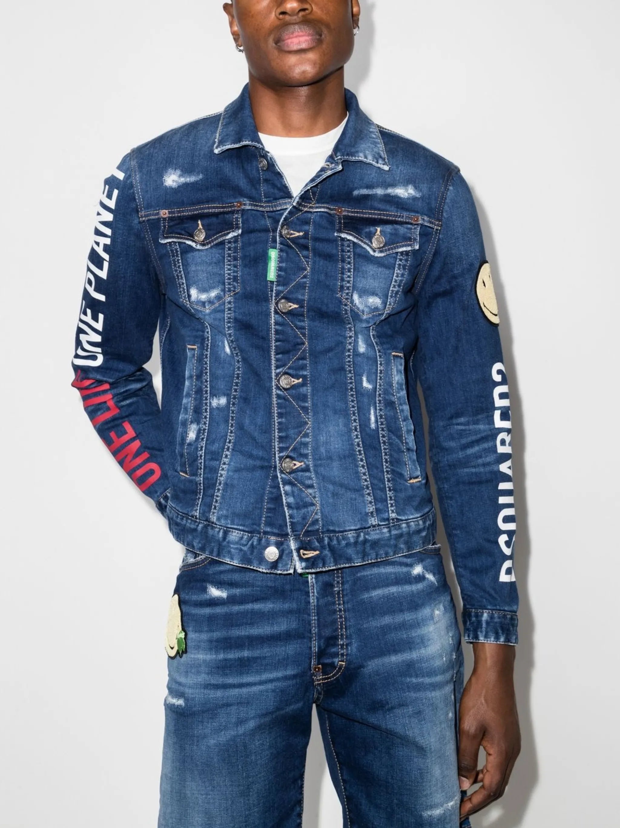 graphic-print denim jacket