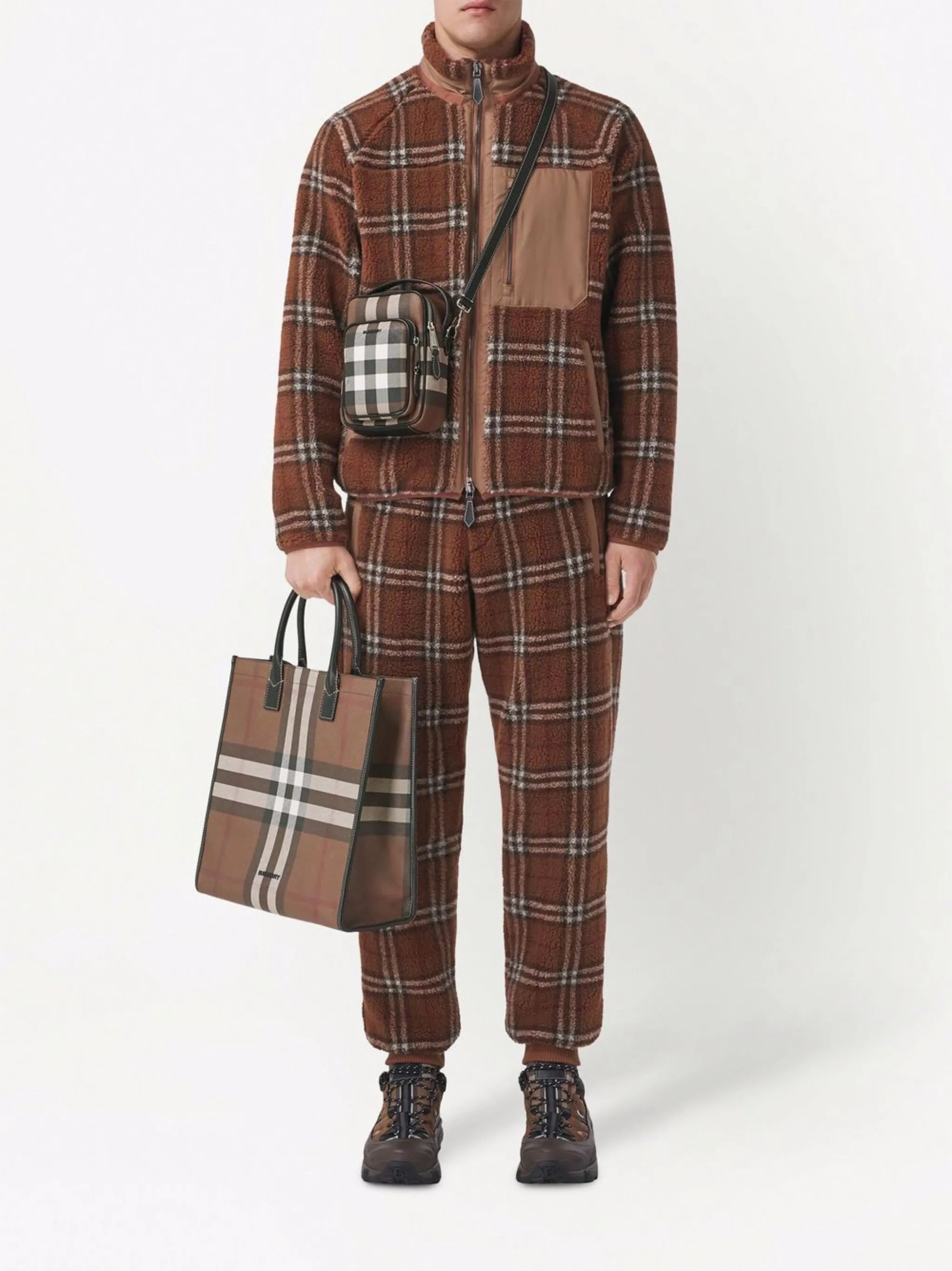 Vintage check fleece jogging pants