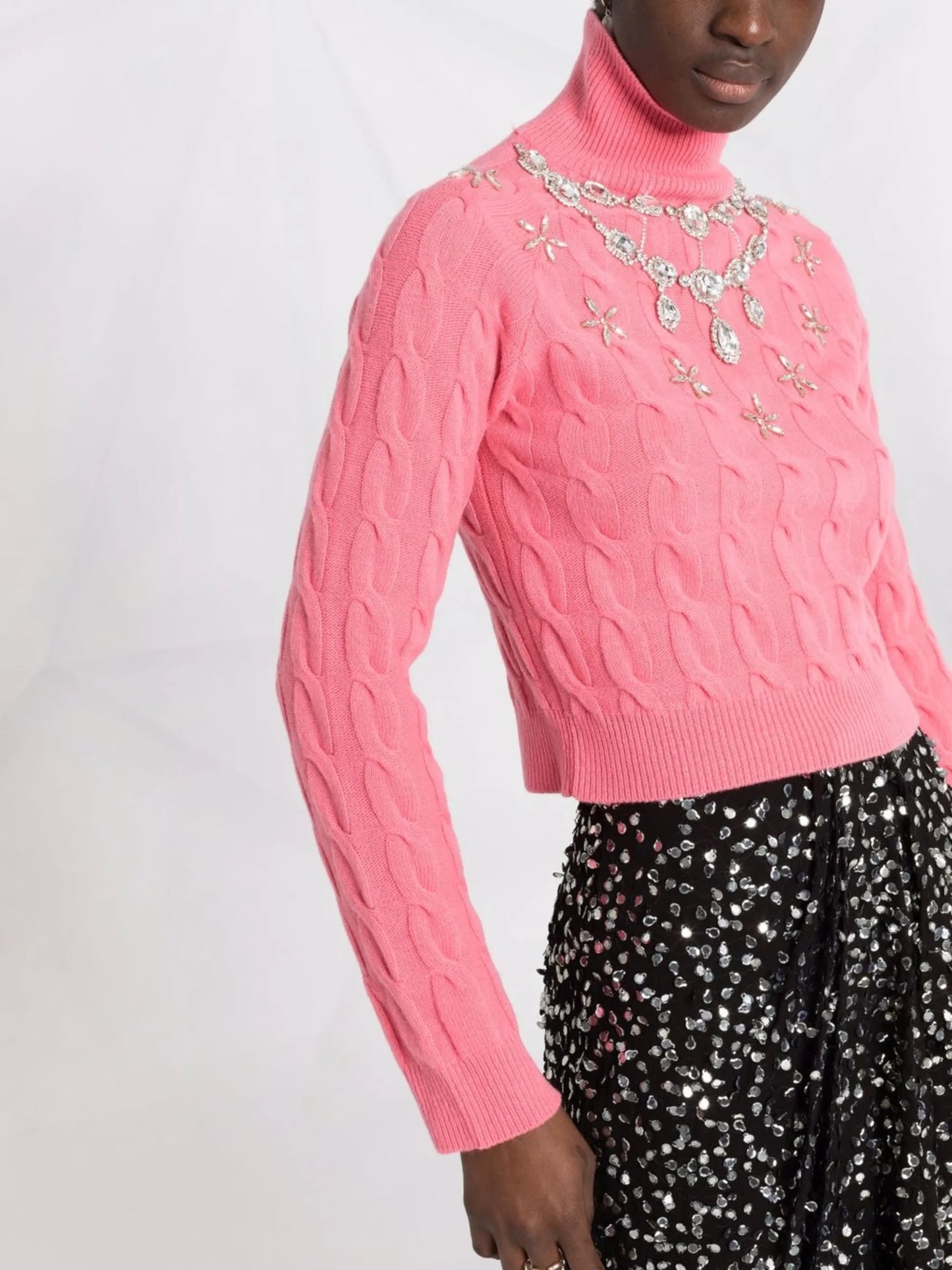 embellished cable-knit cropped jumper