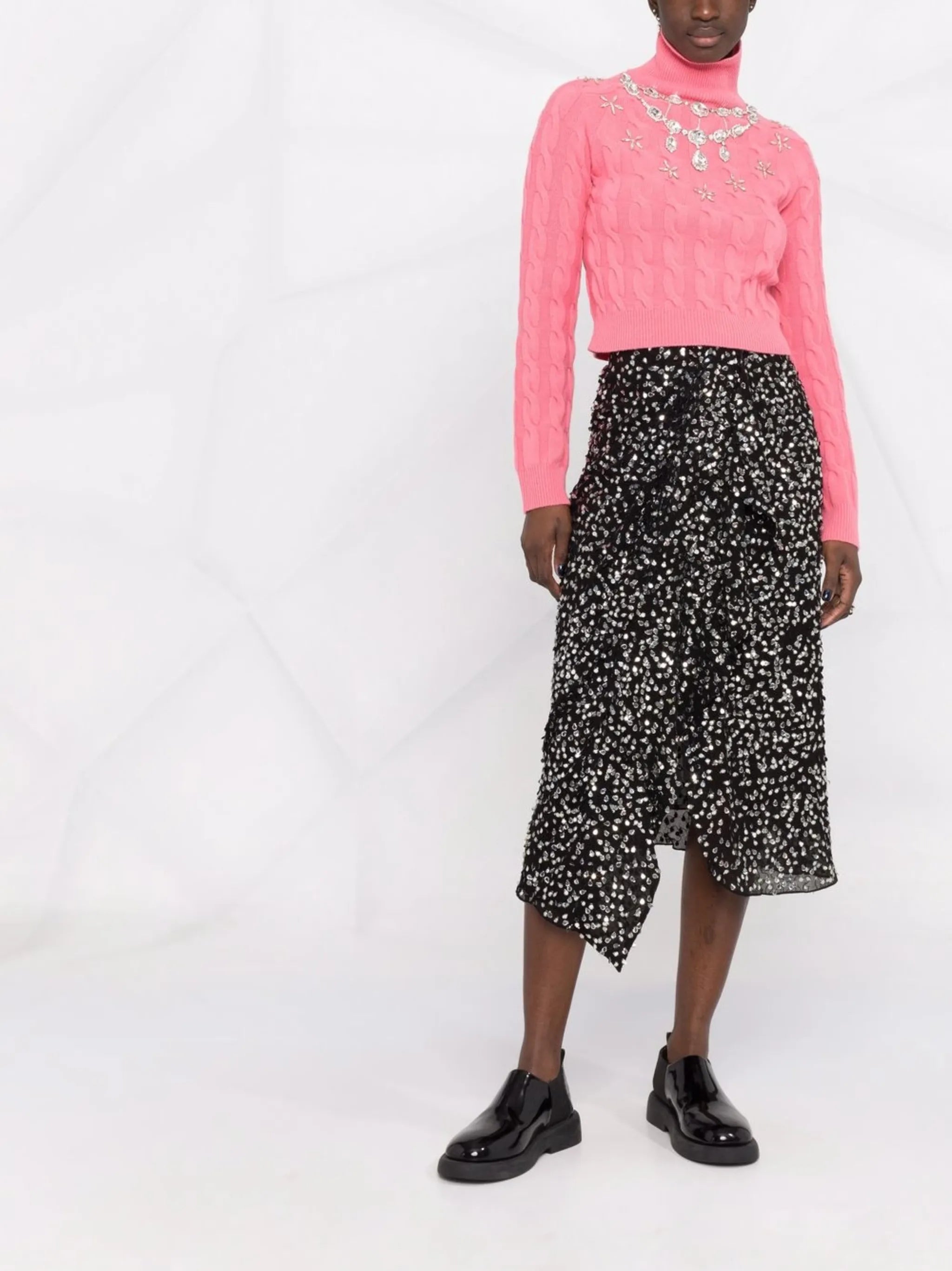 embellished cable-knit cropped jumper
