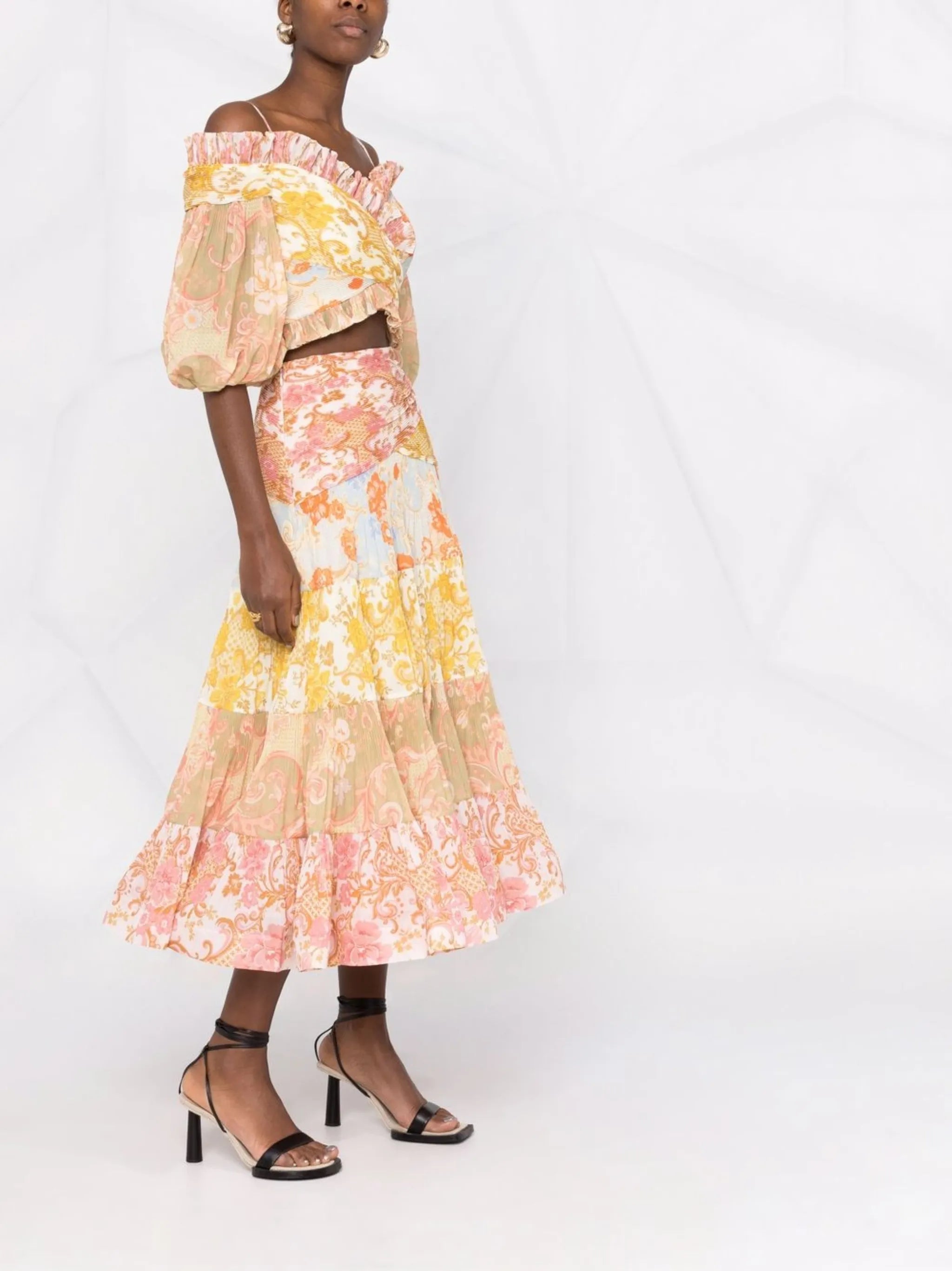 Postcard micro-pleated midi skirt