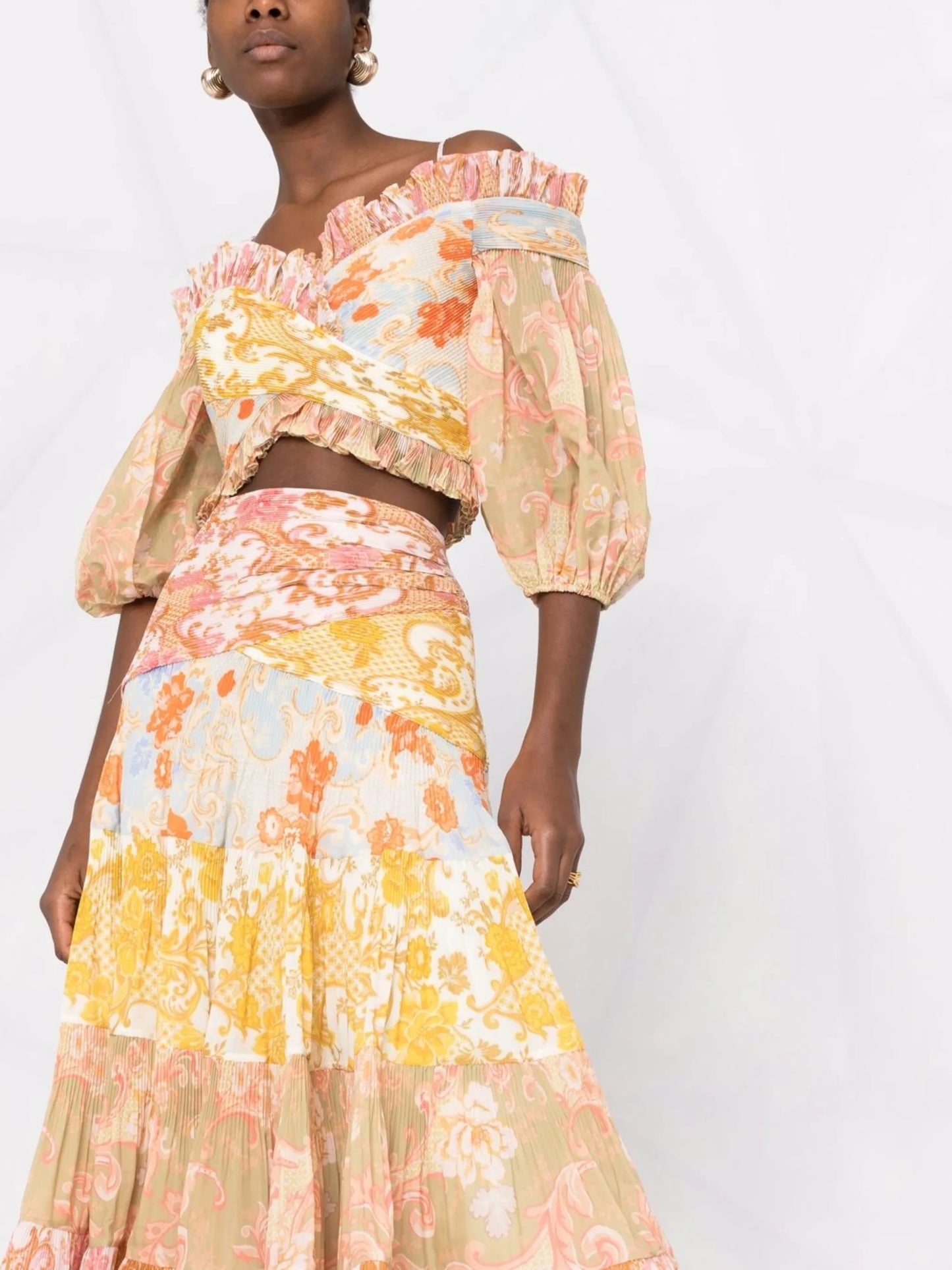 Postcard micro-pleated midi skirt