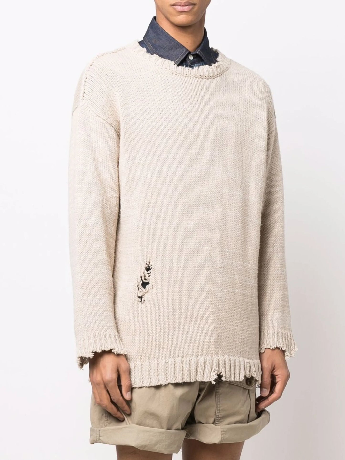 distressed crew neck jumper