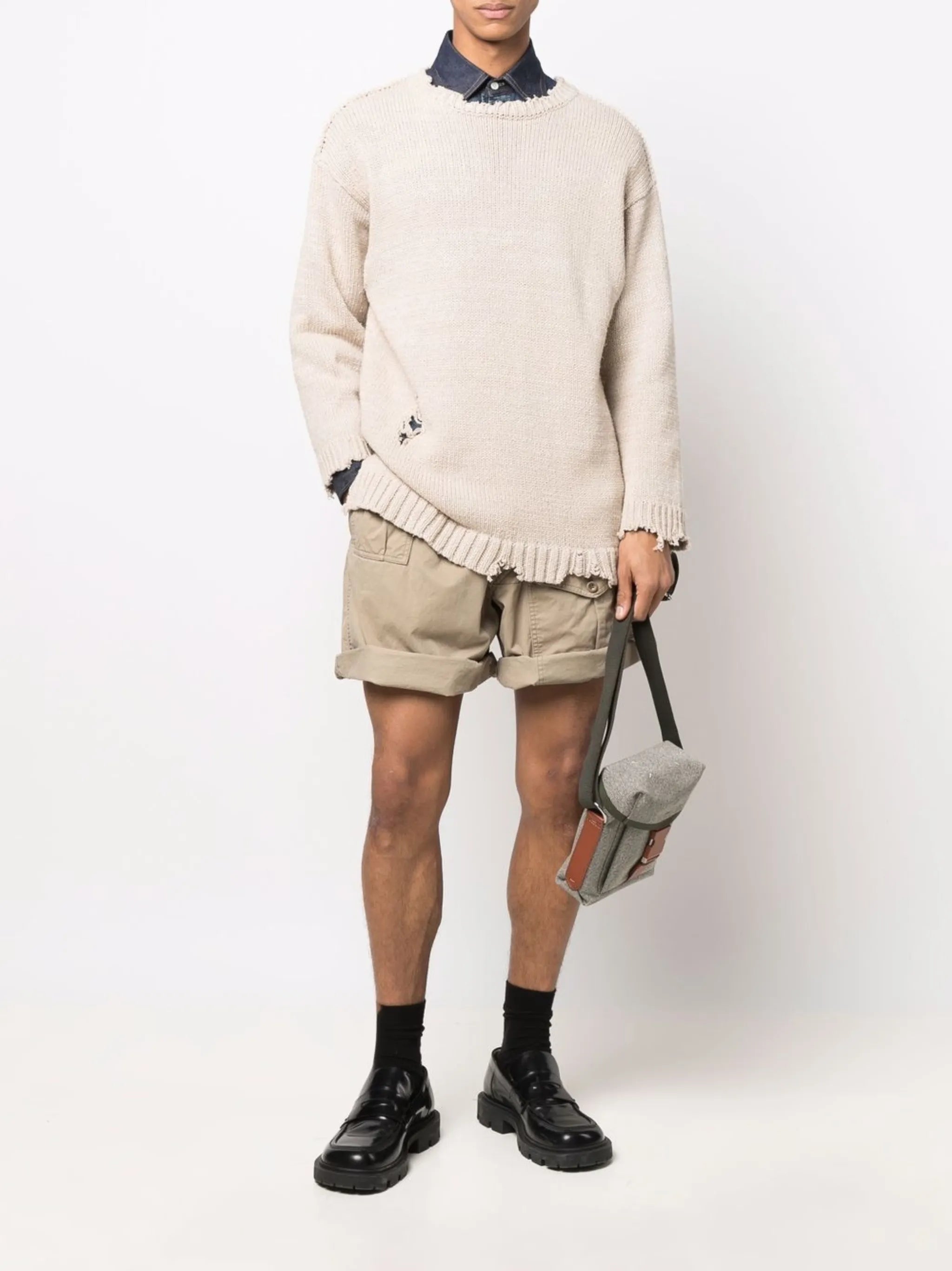 distressed crew neck jumper