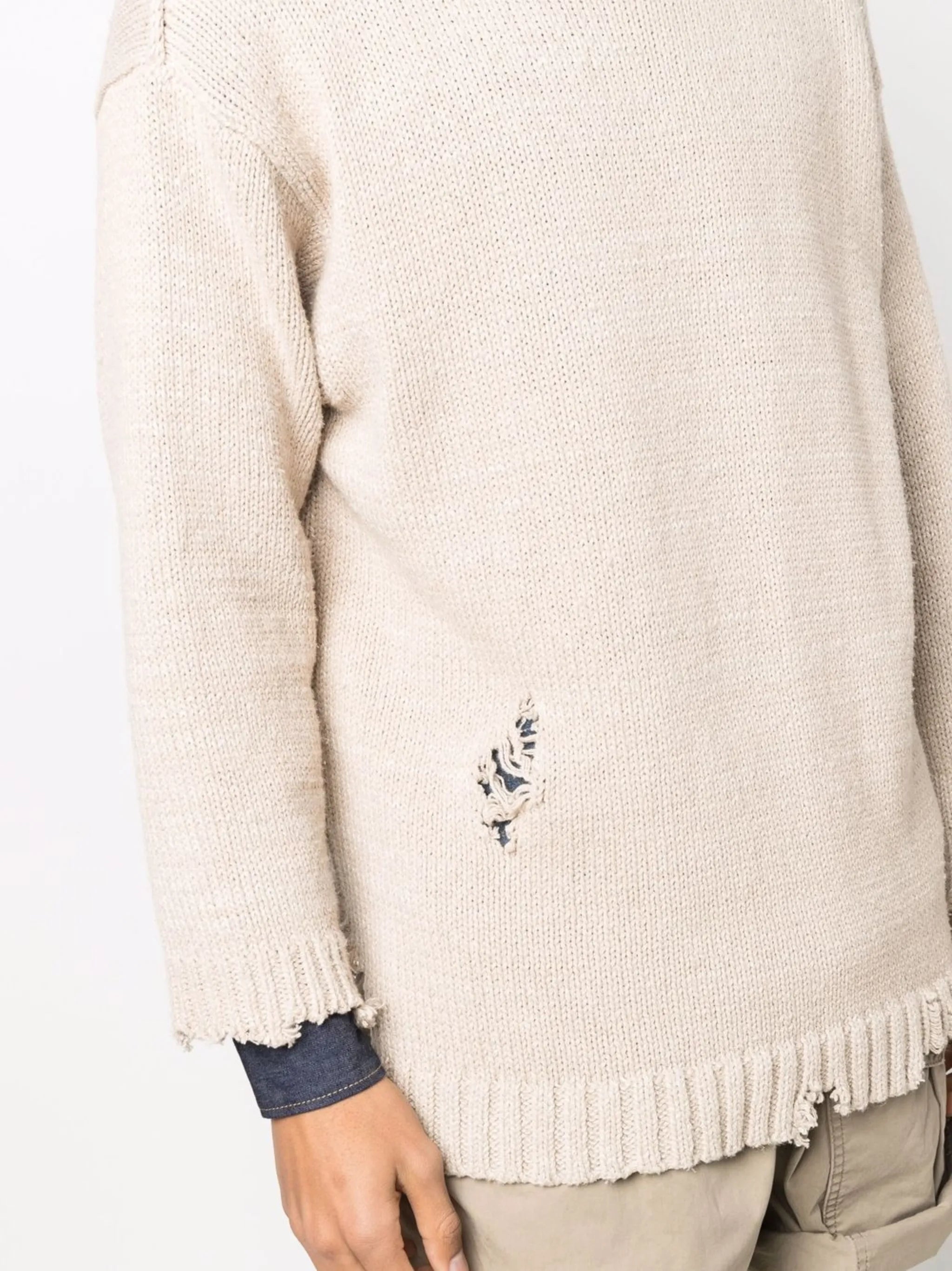 distressed crew neck jumper