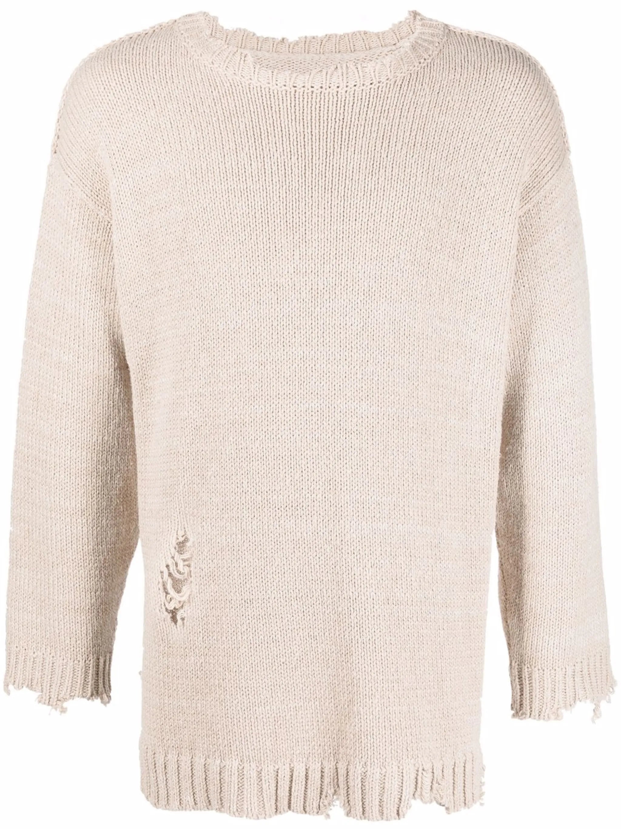 distressed crew neck jumper