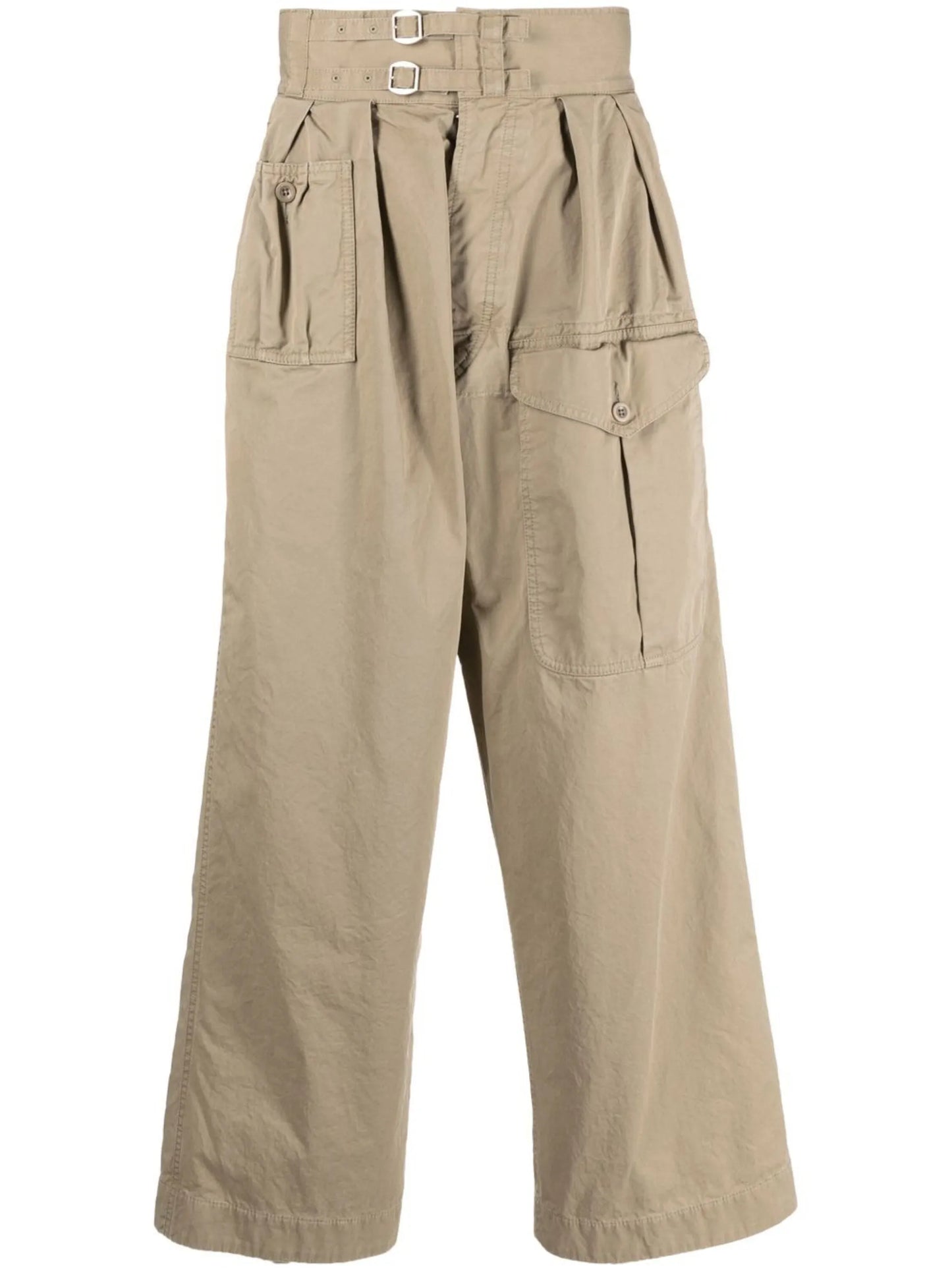 pleat-detail belted straight-leg trousers