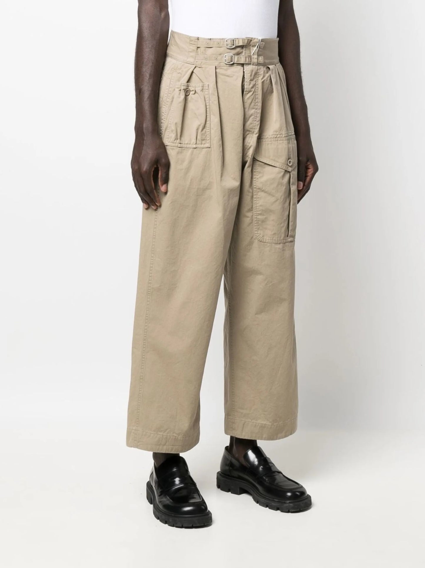 pleat-detail belted straight-leg trousers