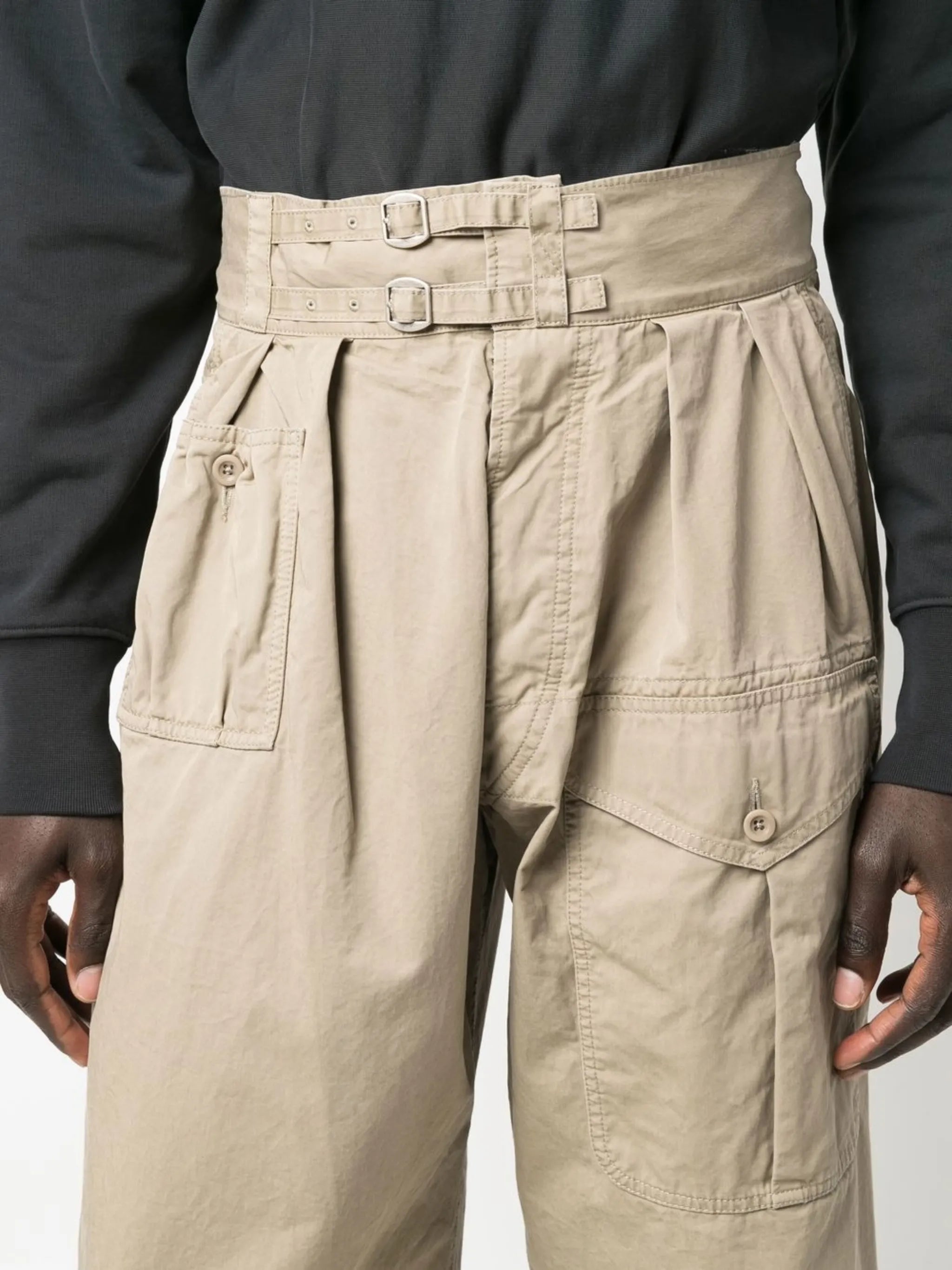 pleat-detail belted straight-leg trousers