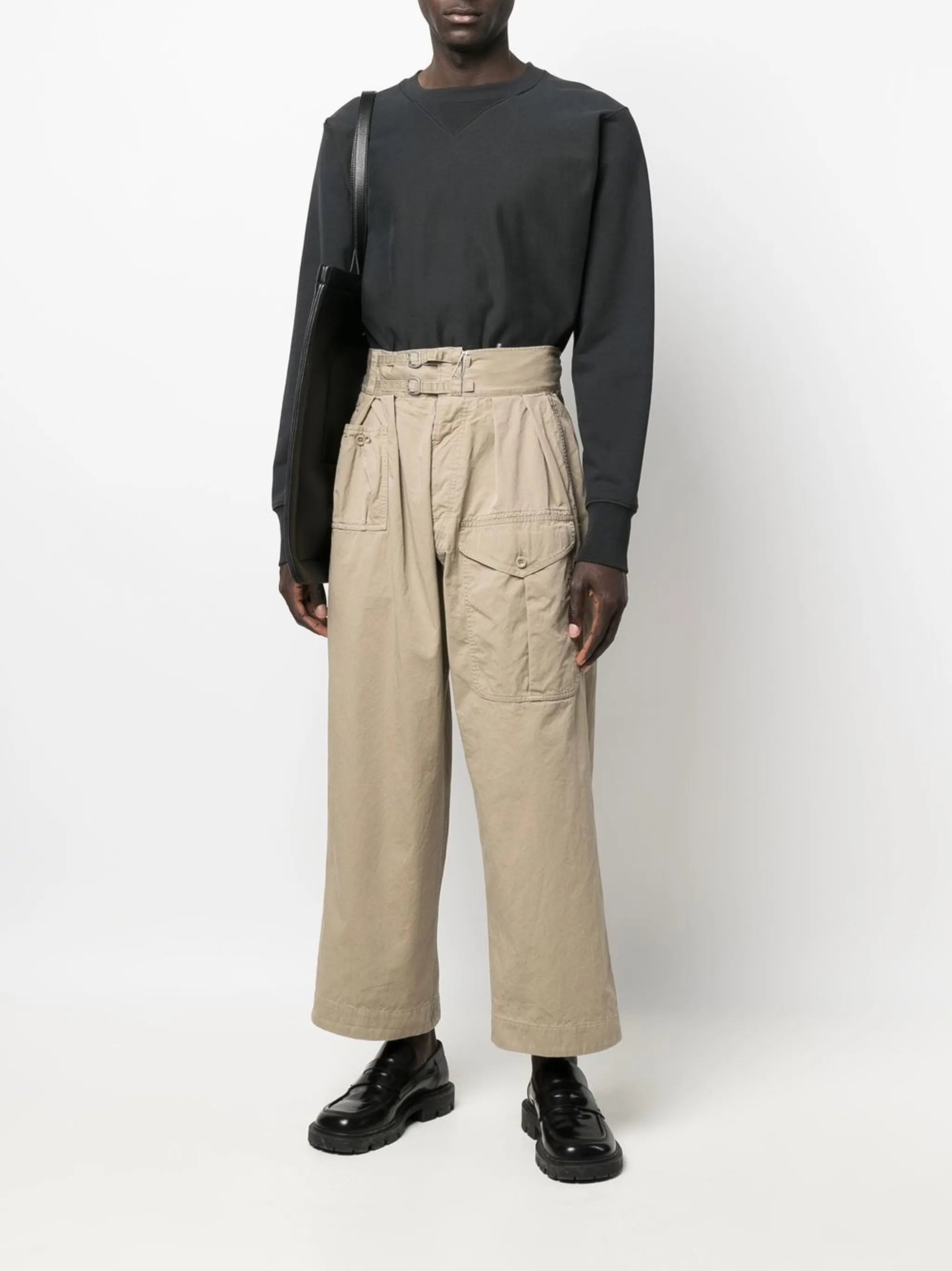 pleat-detail belted straight-leg trousers