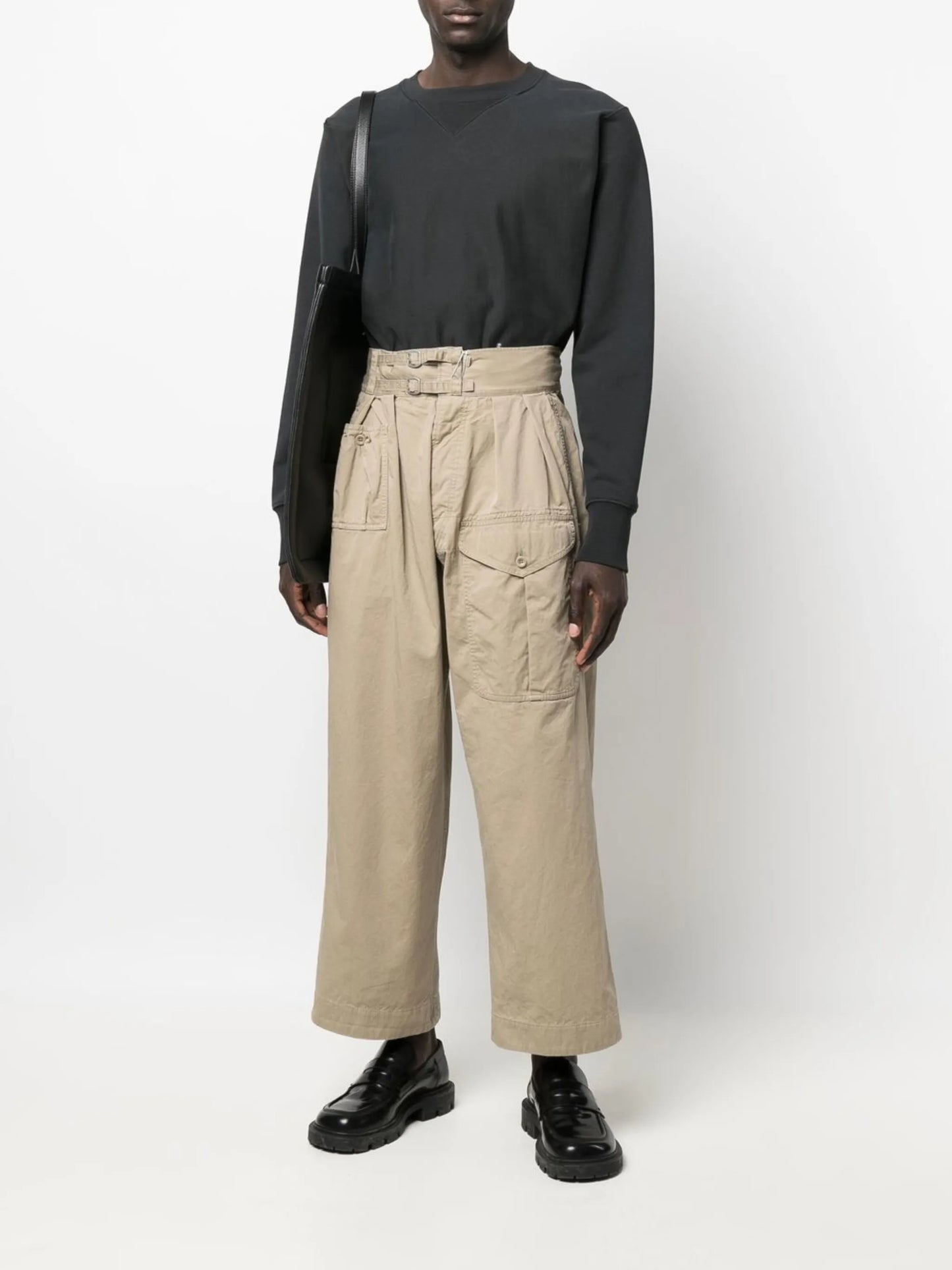pleat-detail belted straight-leg trousers