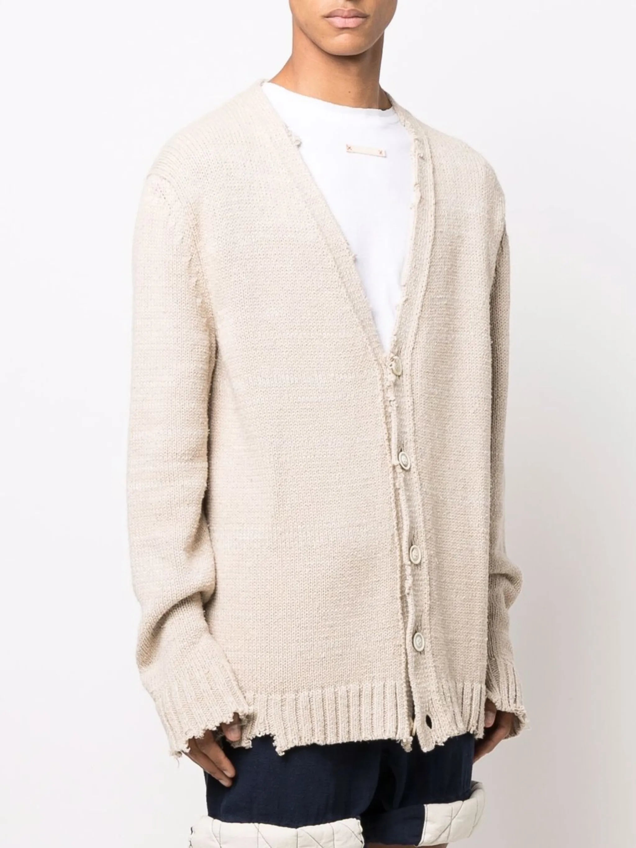 distressed V-neck cardigan