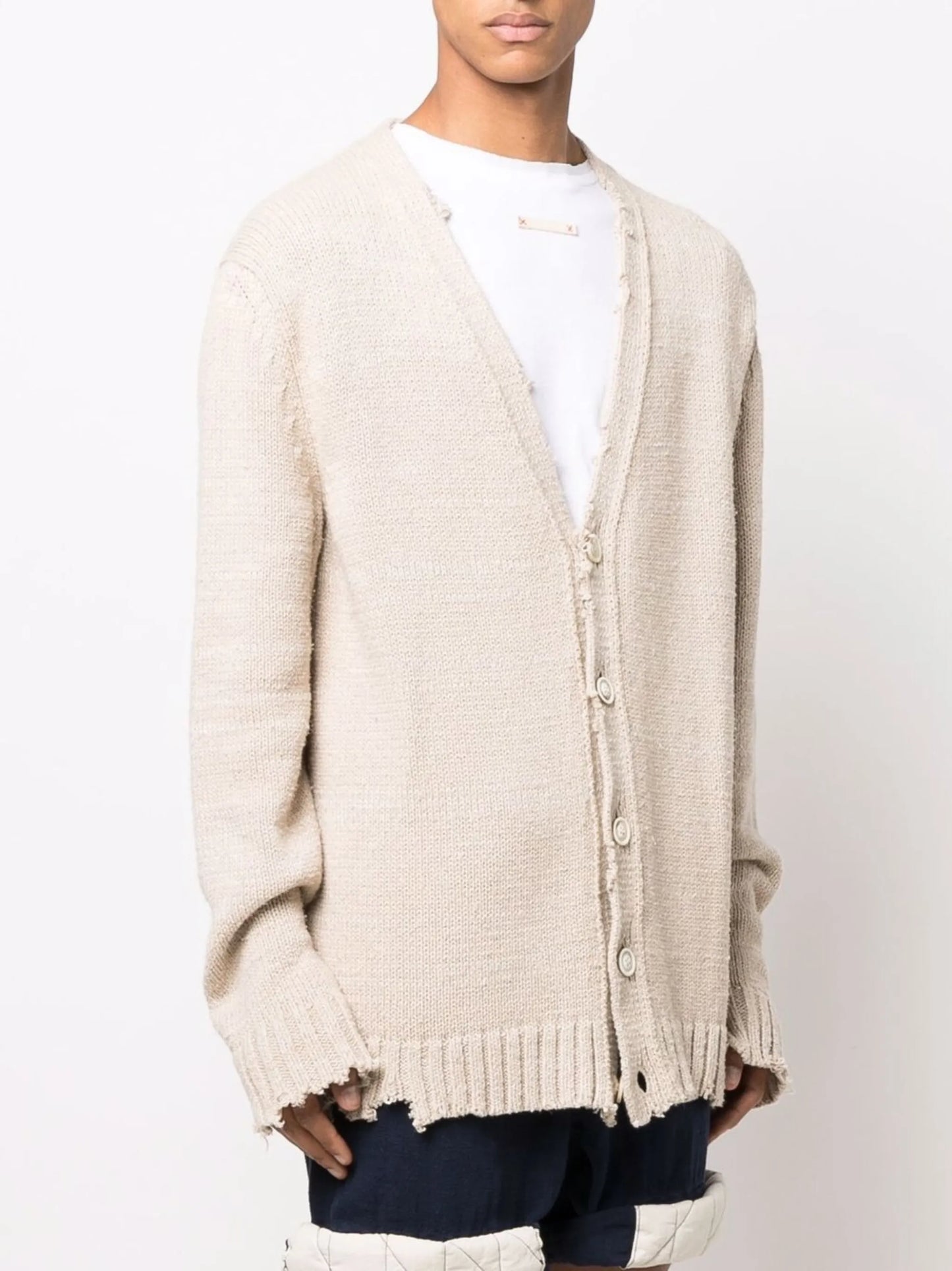 distressed V-neck cardigan