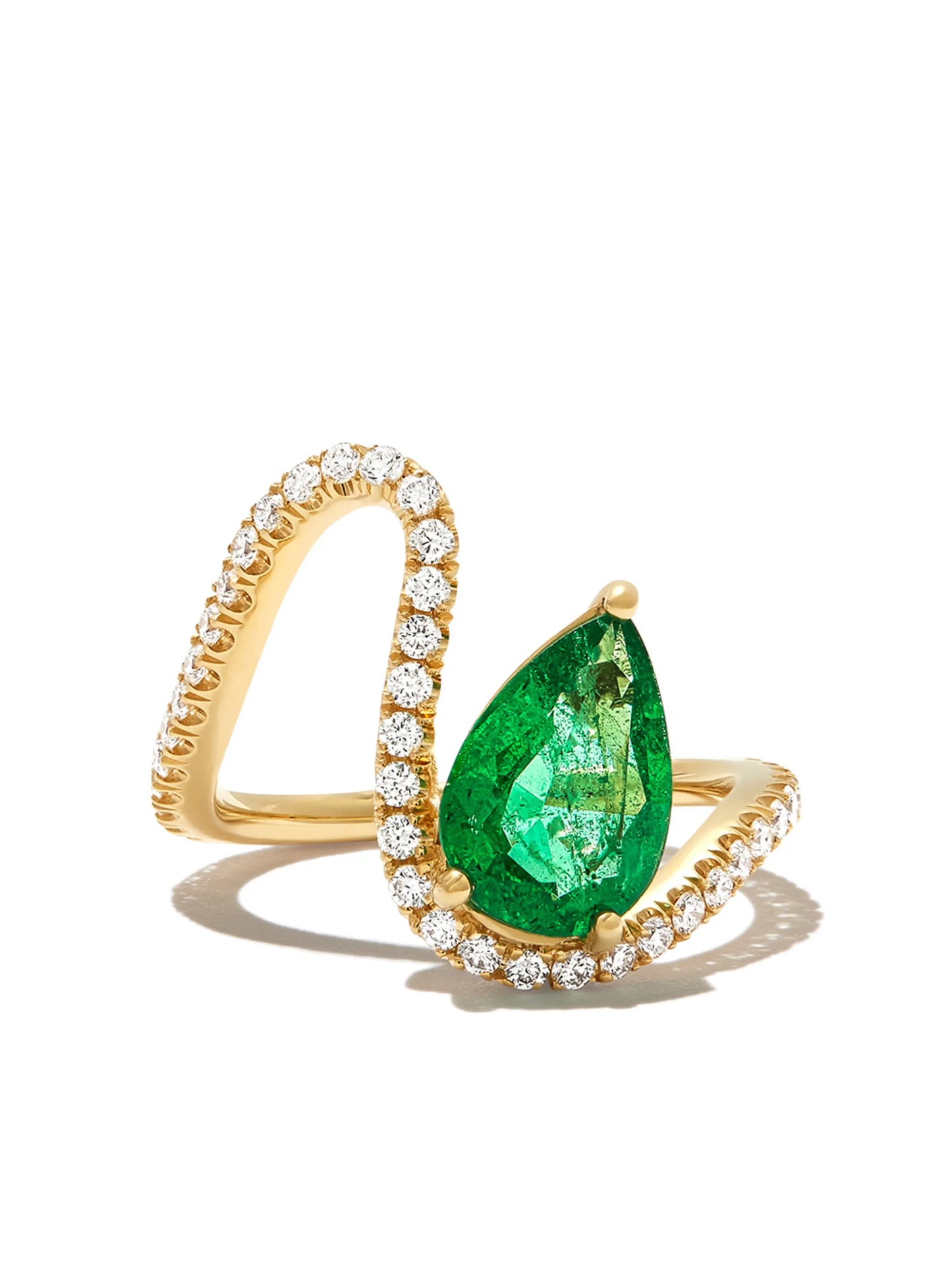 18kt yellow gold Trace emerald and diamond ring