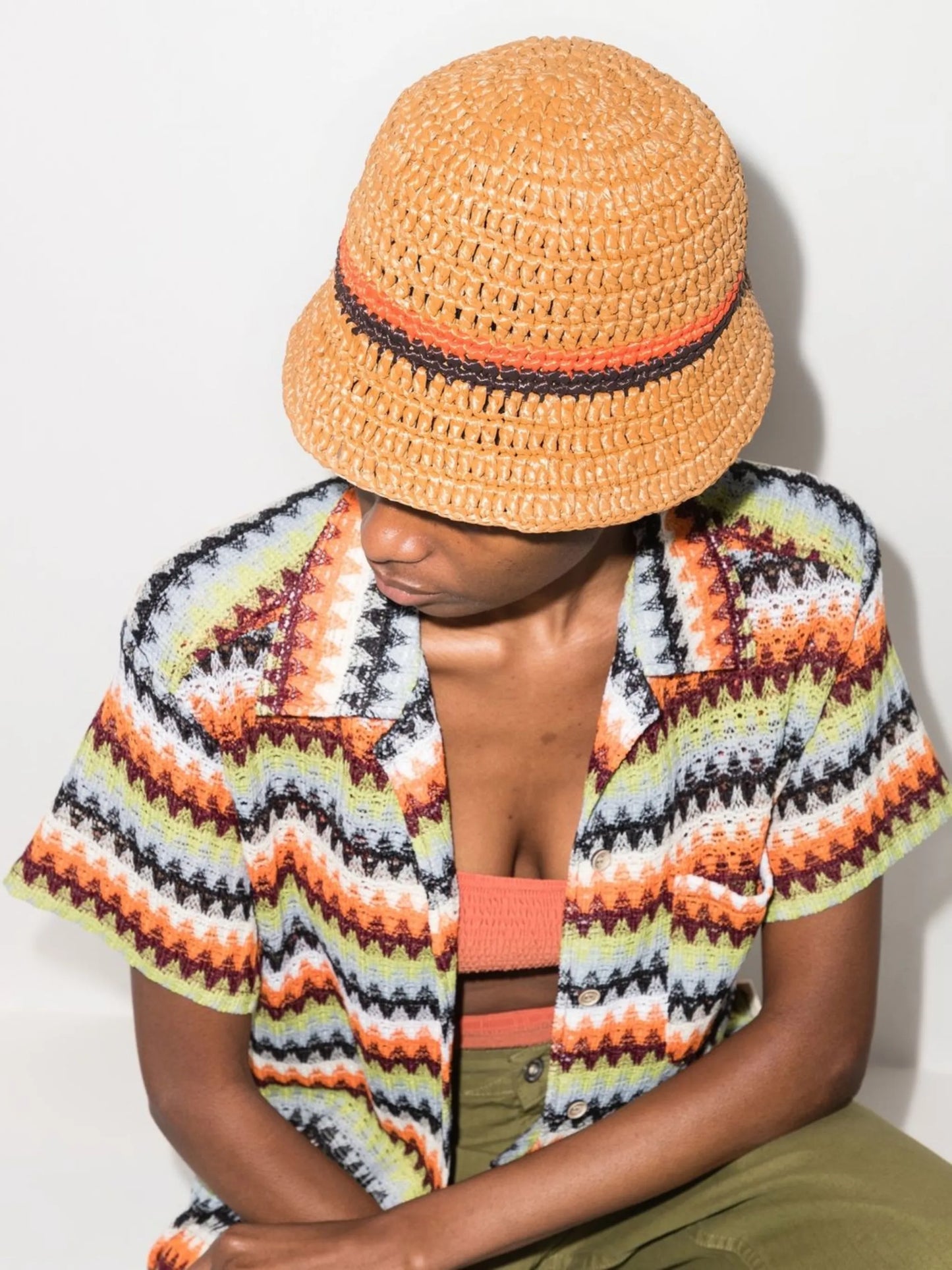 contrast-trim woven sun hat