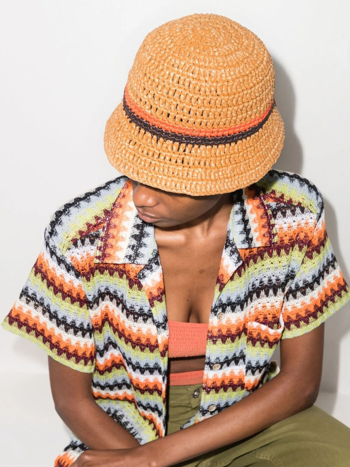 contrast-trim woven sun hat
