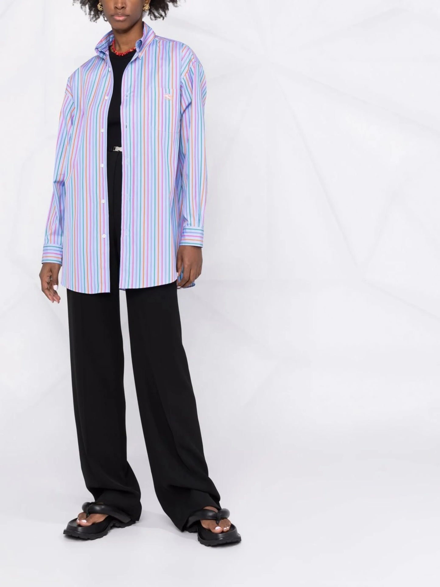 Pegaso-embroidered striped shirt