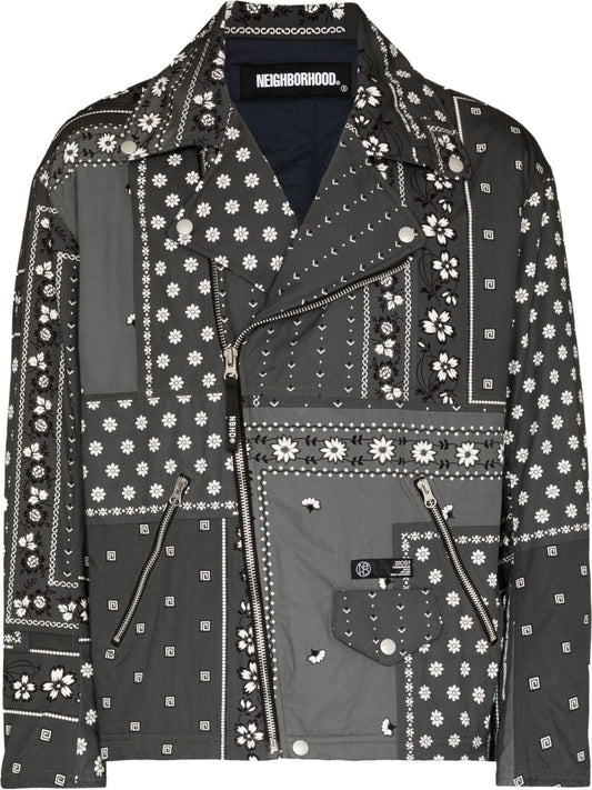 bandana-print biker jacket
