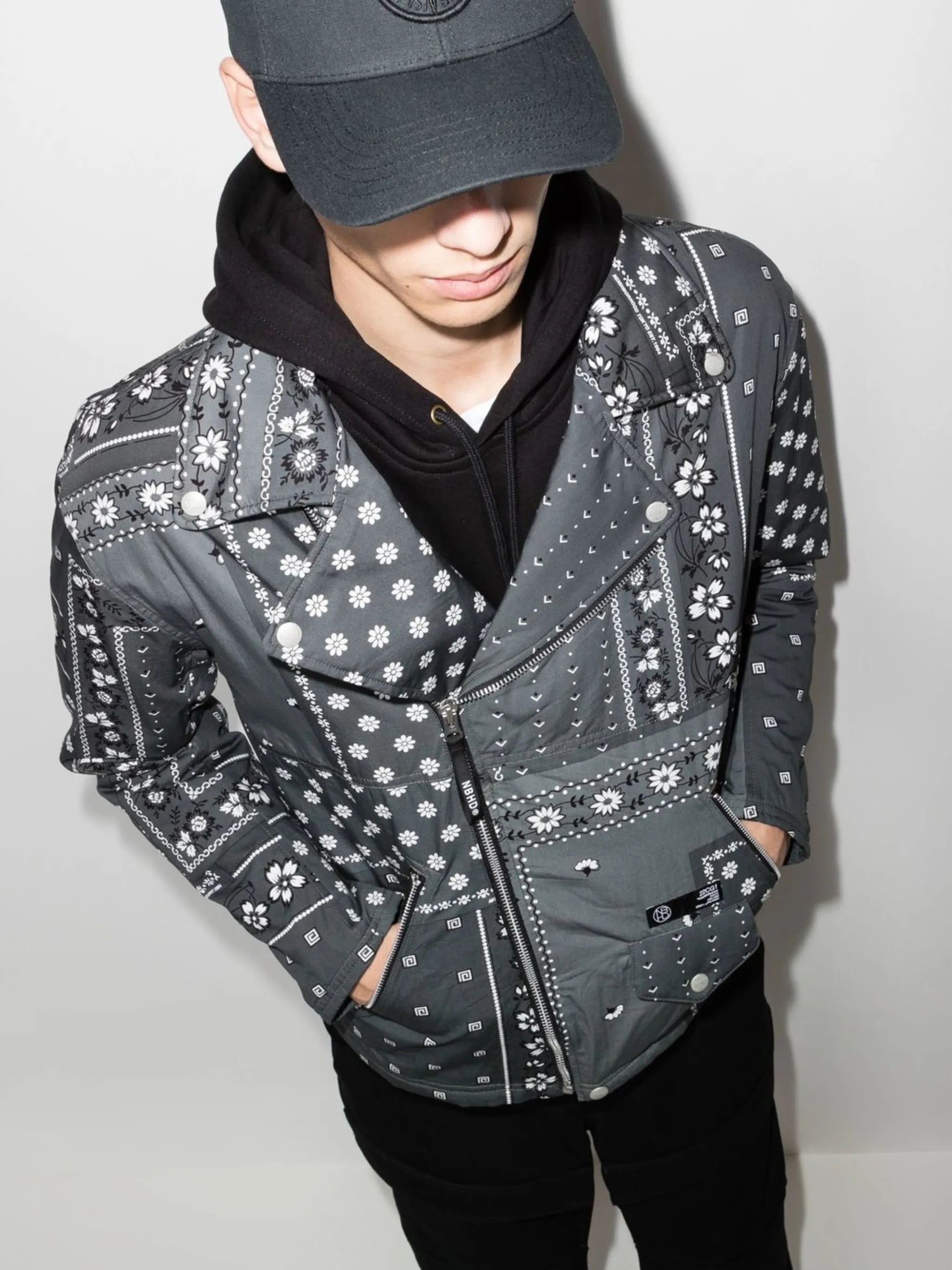 bandana-print biker jacket