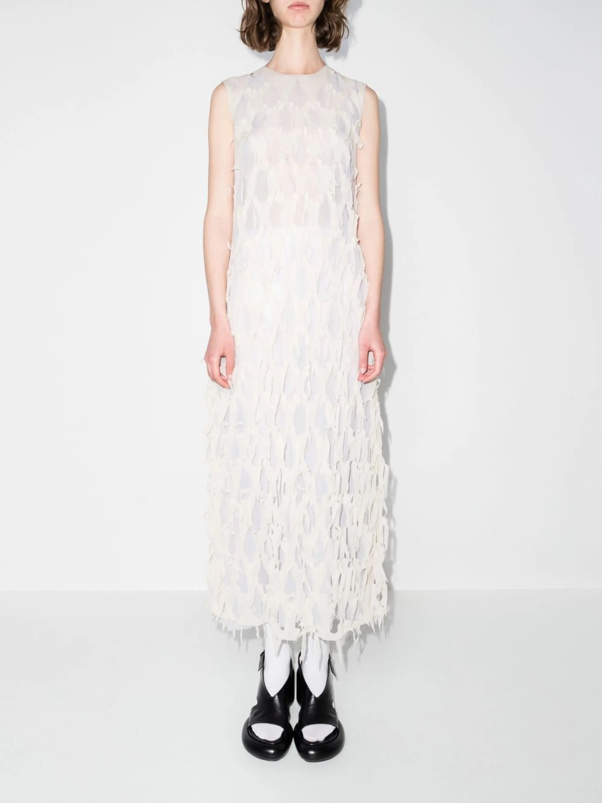 distressed-overlay silk dress