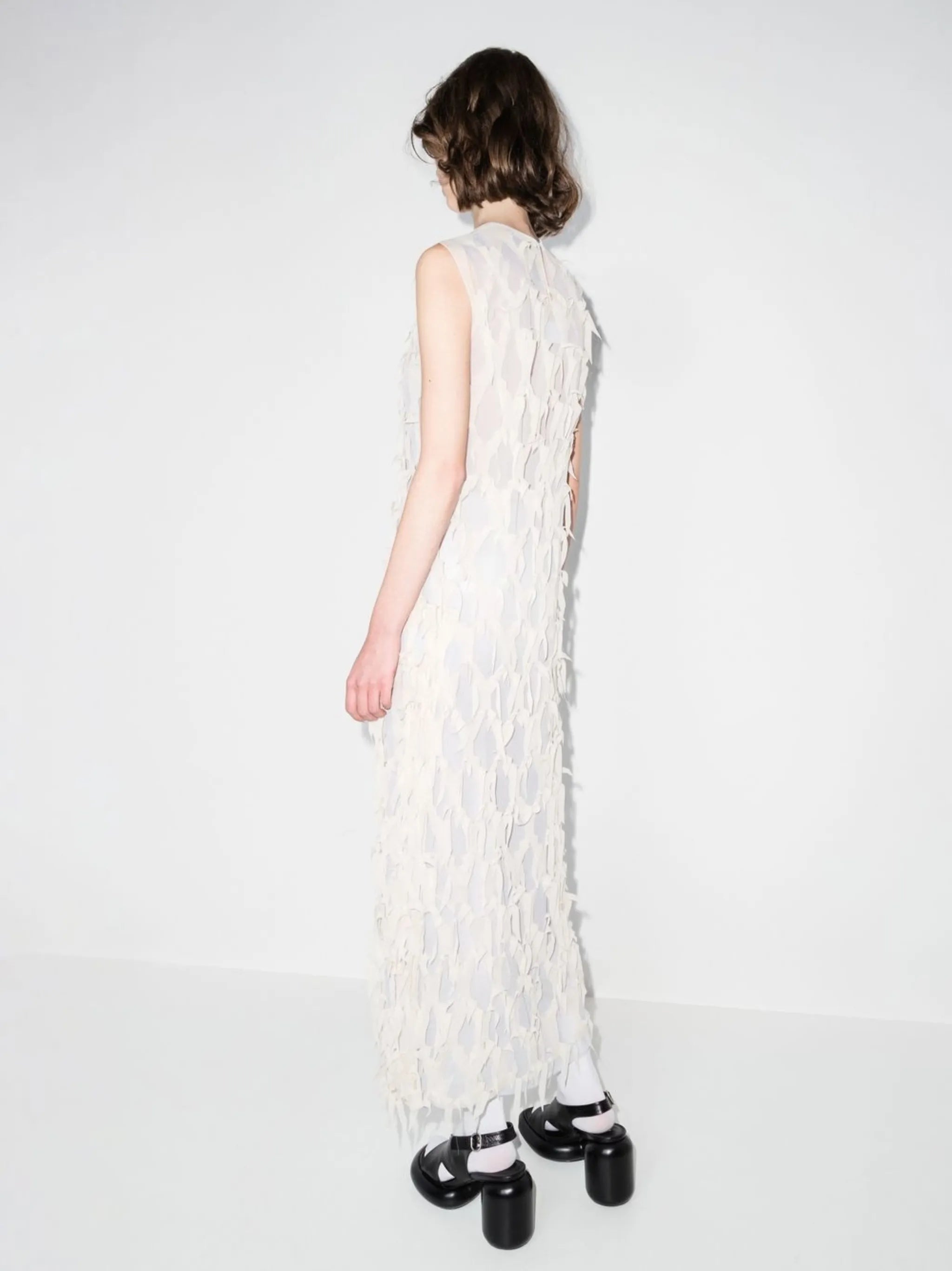 distressed-overlay silk dress