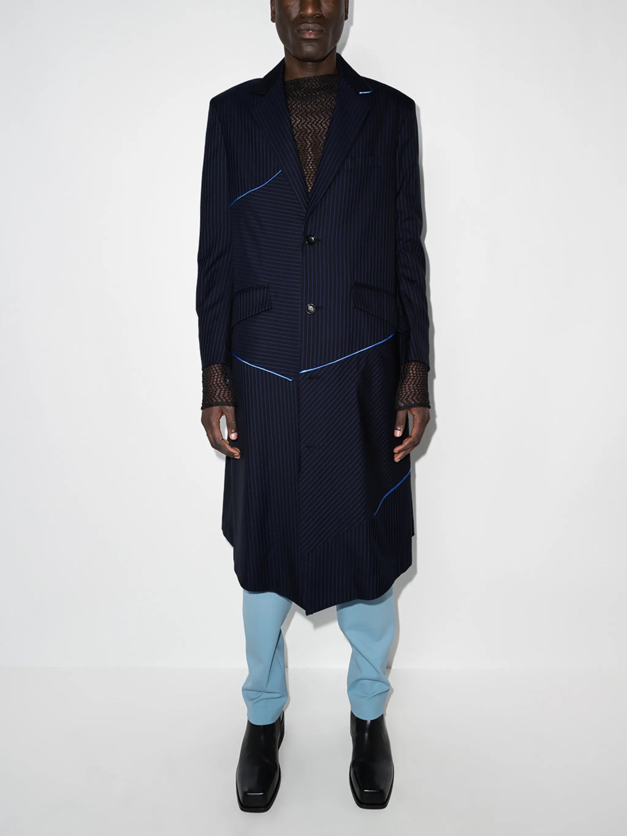 pinstriped single-breasted wool coat