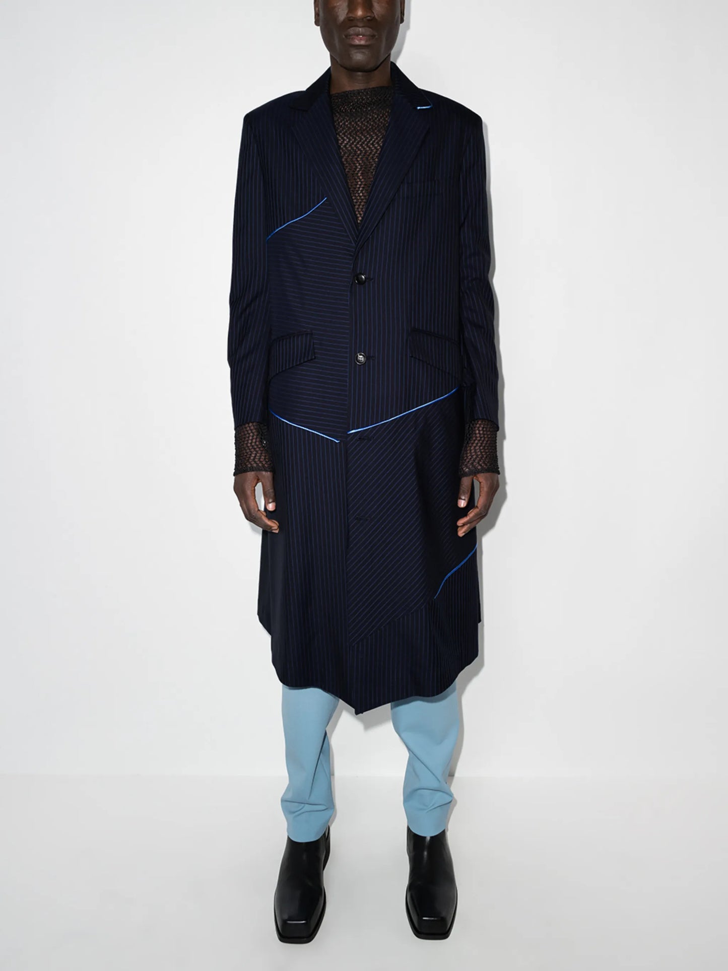 pinstriped single-breasted wool coat