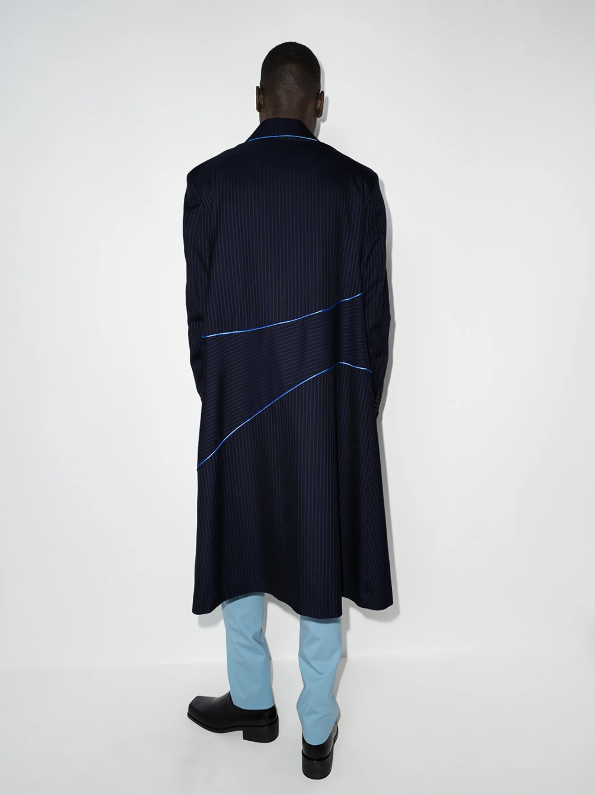 pinstriped single-breasted wool coat