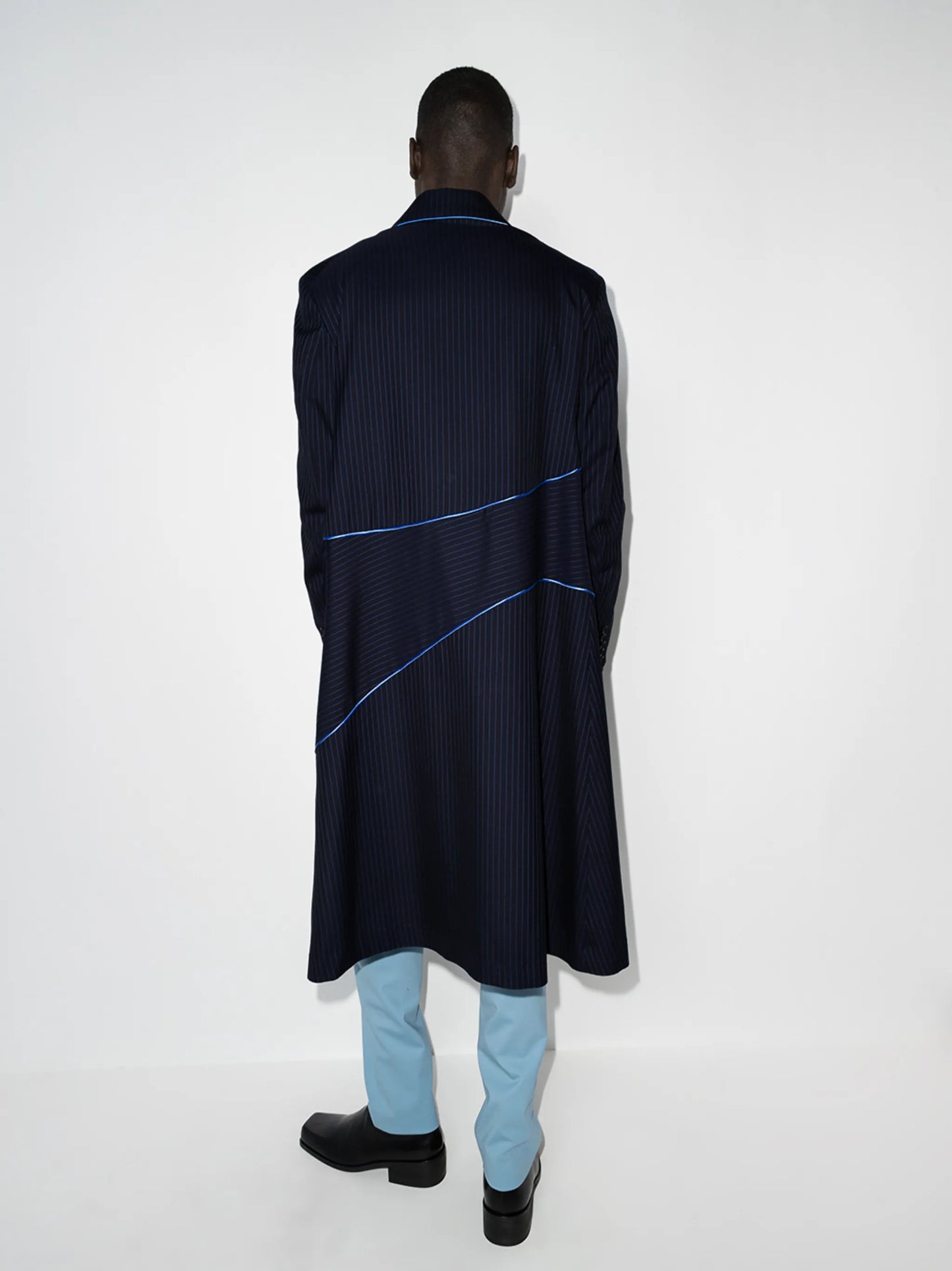 pinstriped single-breasted wool coat