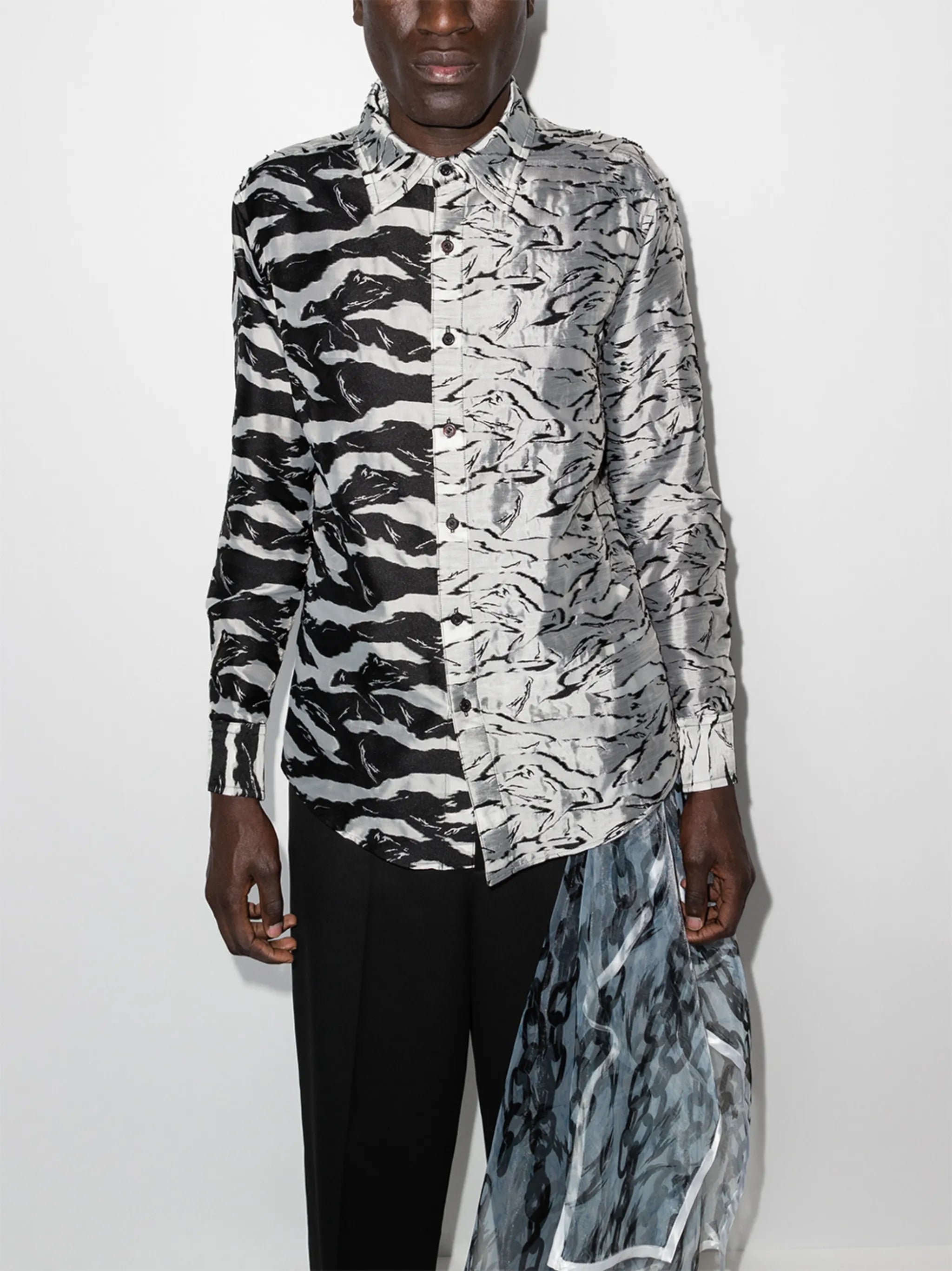 jacquard-pattern two-tone shirt