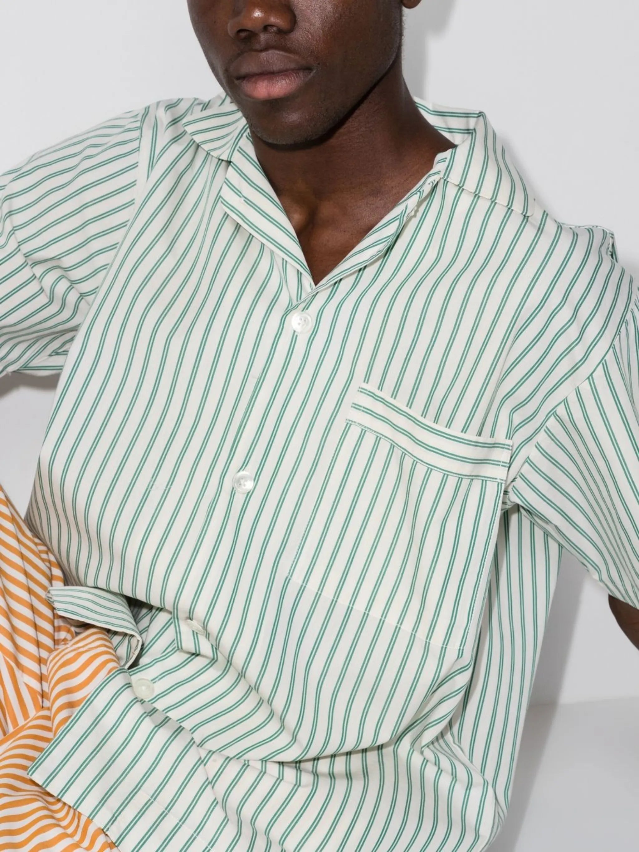 striped poplin short-sleeved shirt