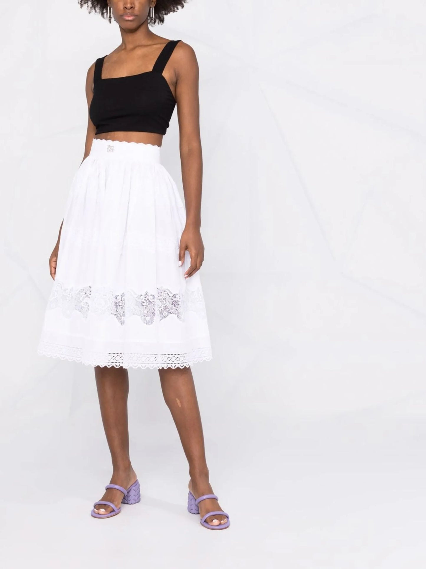 floral lace flared midi skirt