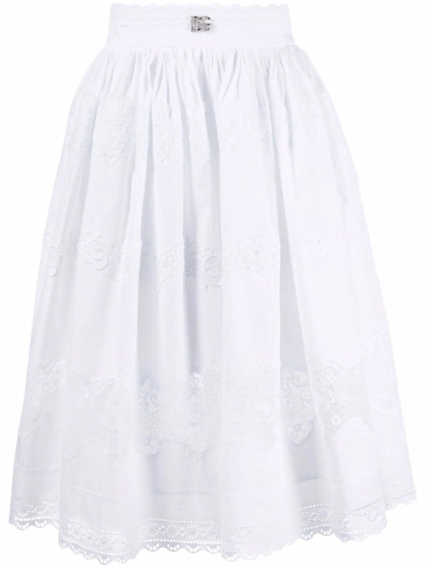 floral lace flared midi skirt