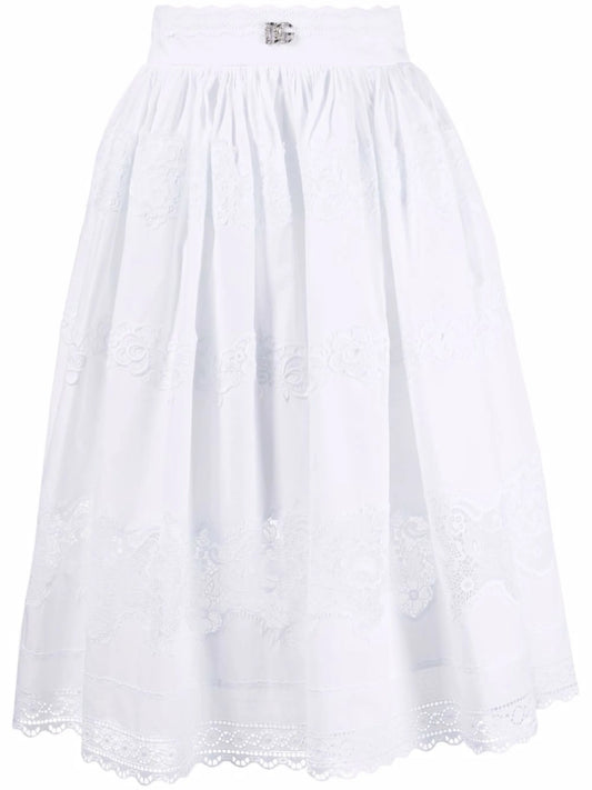 floral lace flared midi skirt