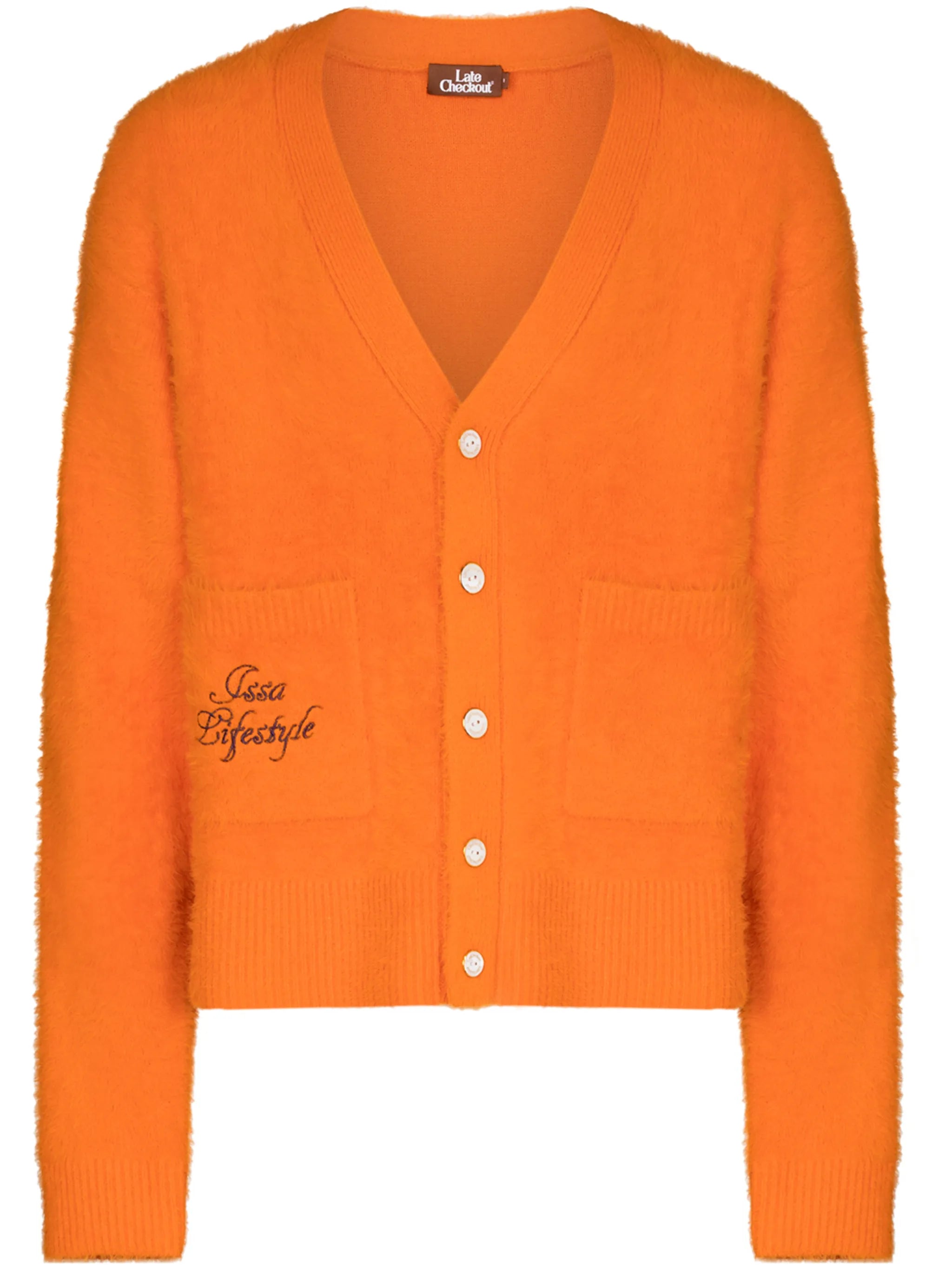 logo-embroidered V-neck cardigan