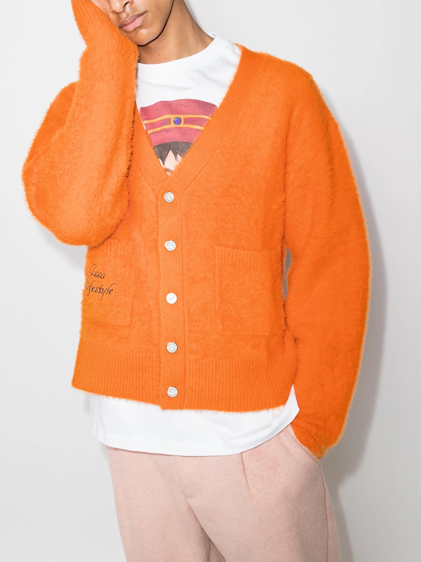 logo-embroidered V-neck cardigan