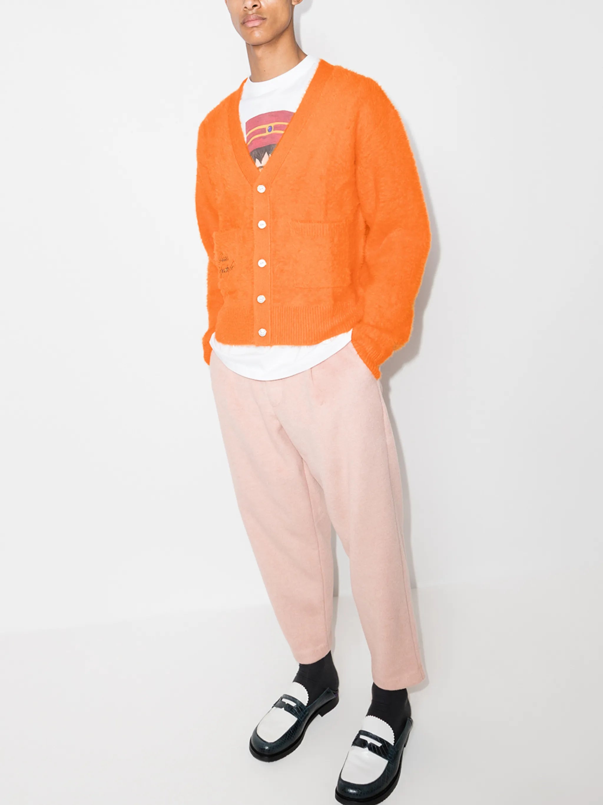 logo-embroidered V-neck cardigan