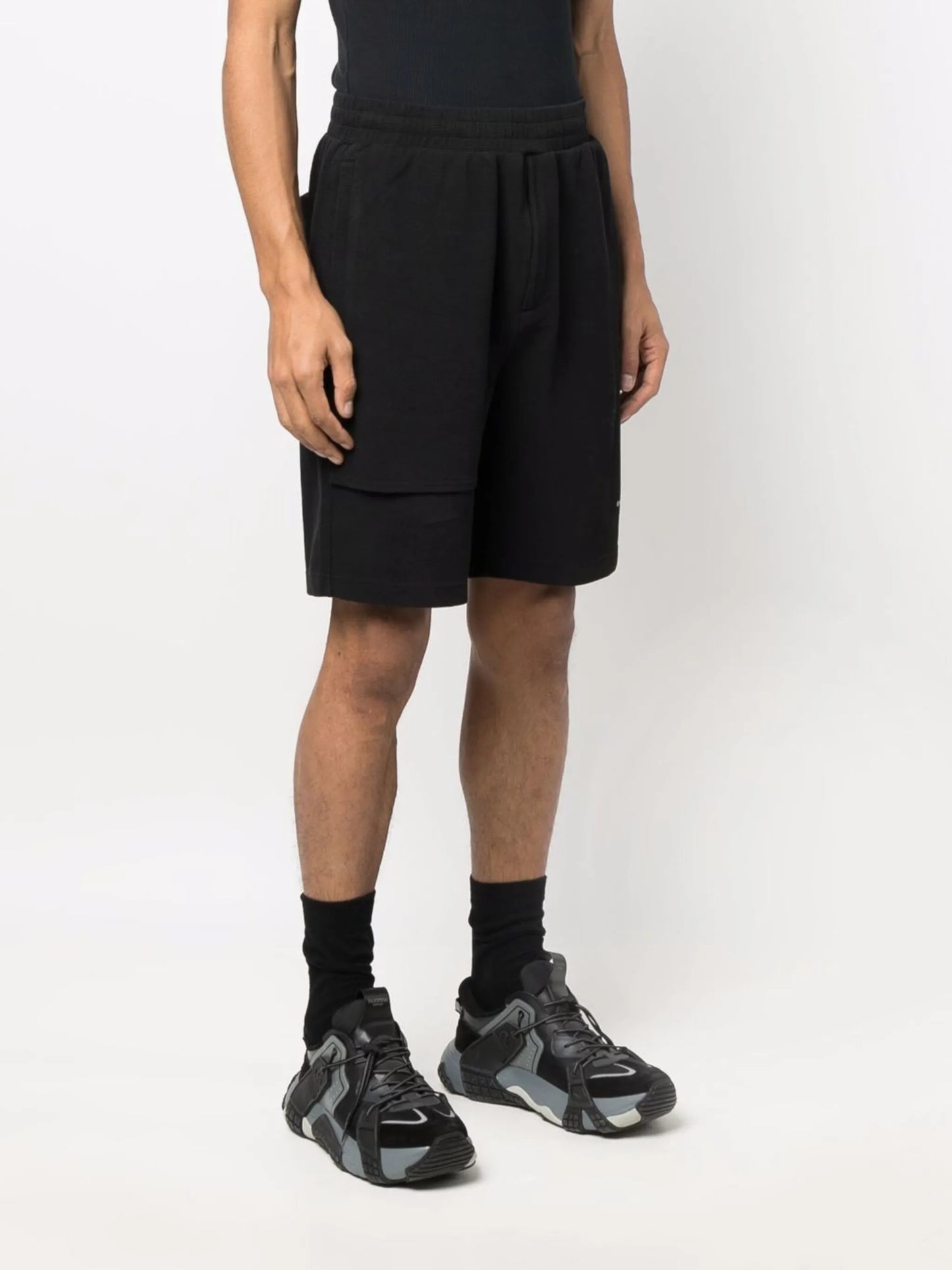 asymmetric-layered woven shorts