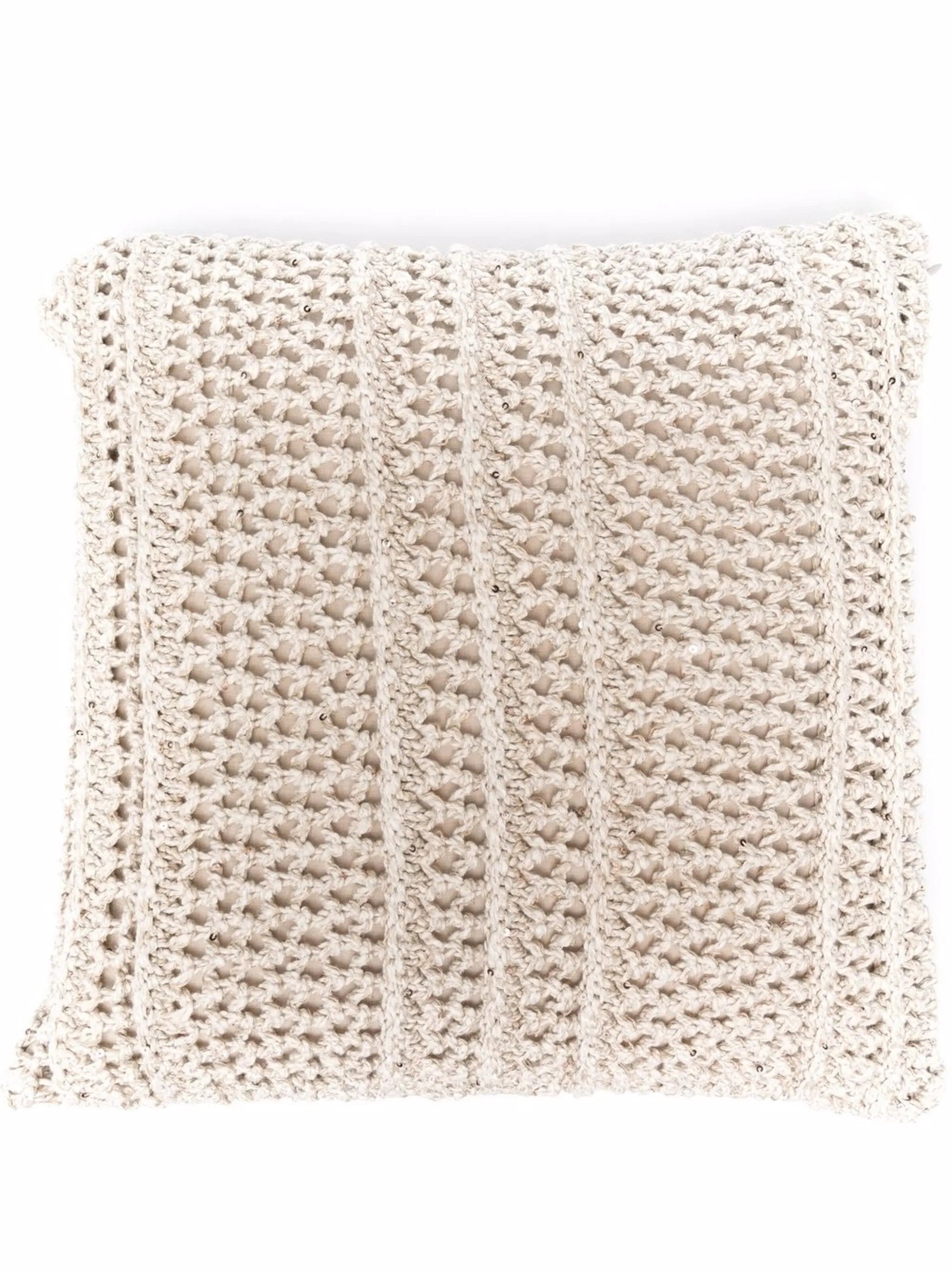 sequin-embellished crochet cushion