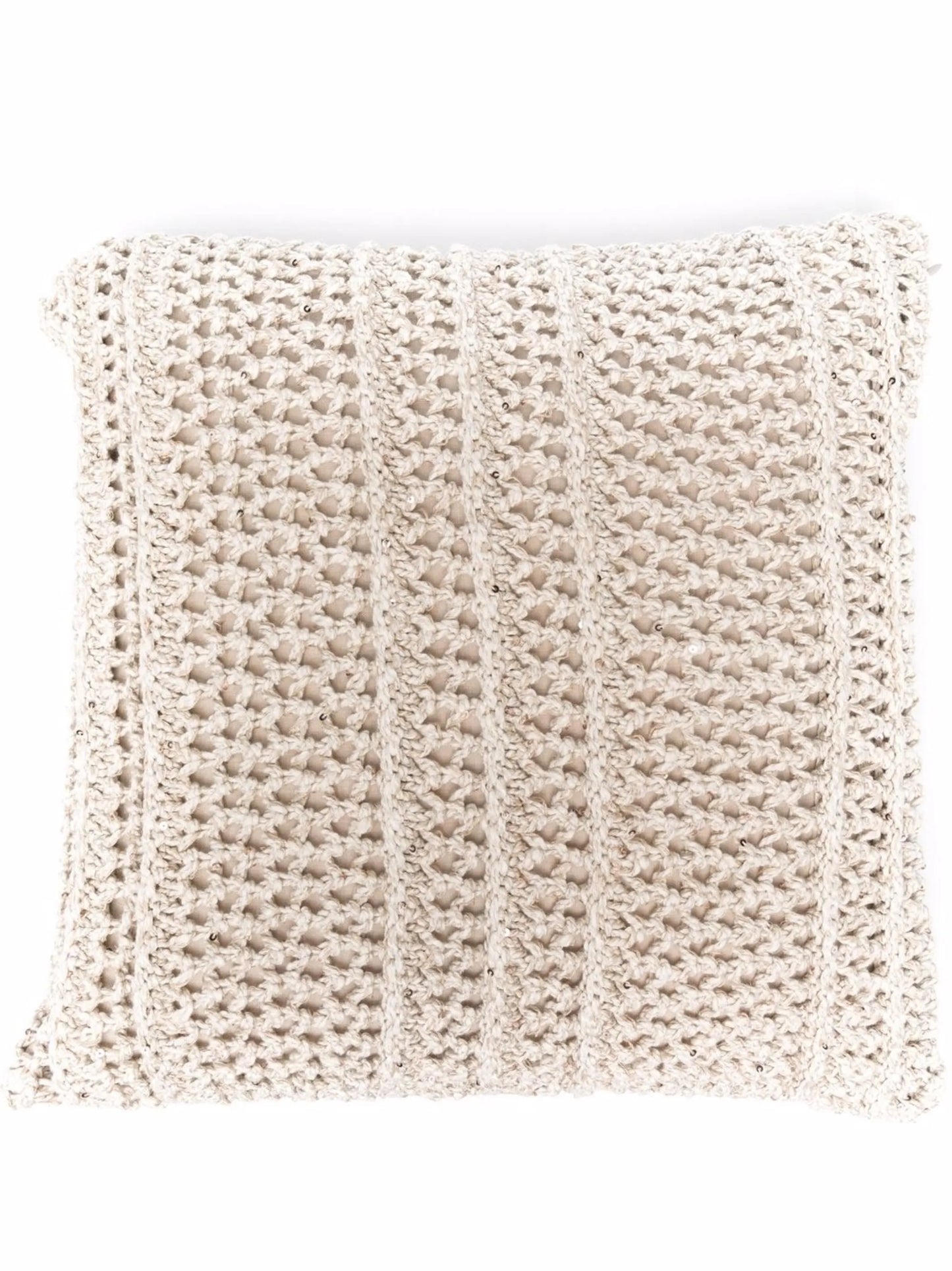 sequin-embellished crochet cushion