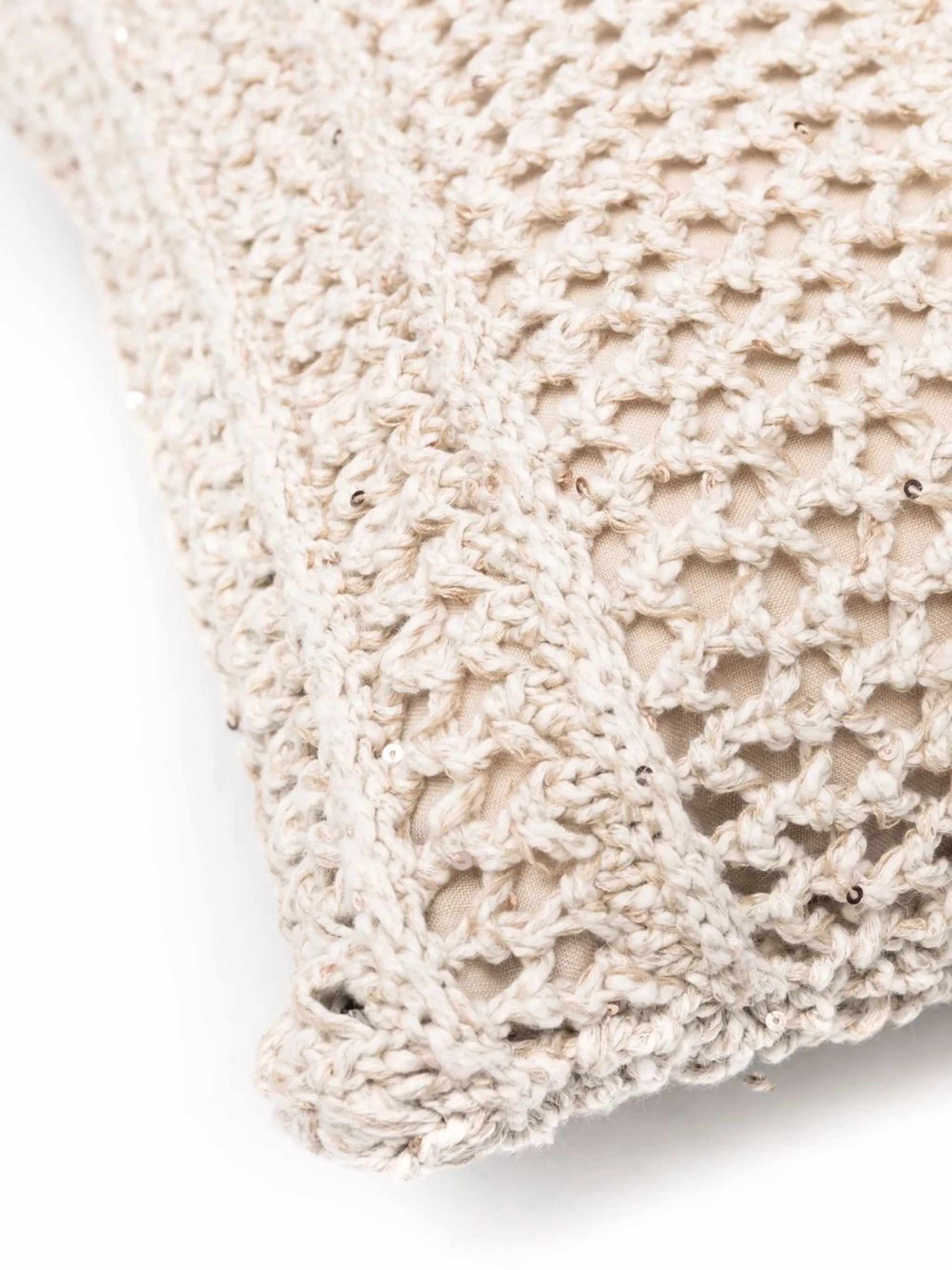 sequin-embellished crochet cushion