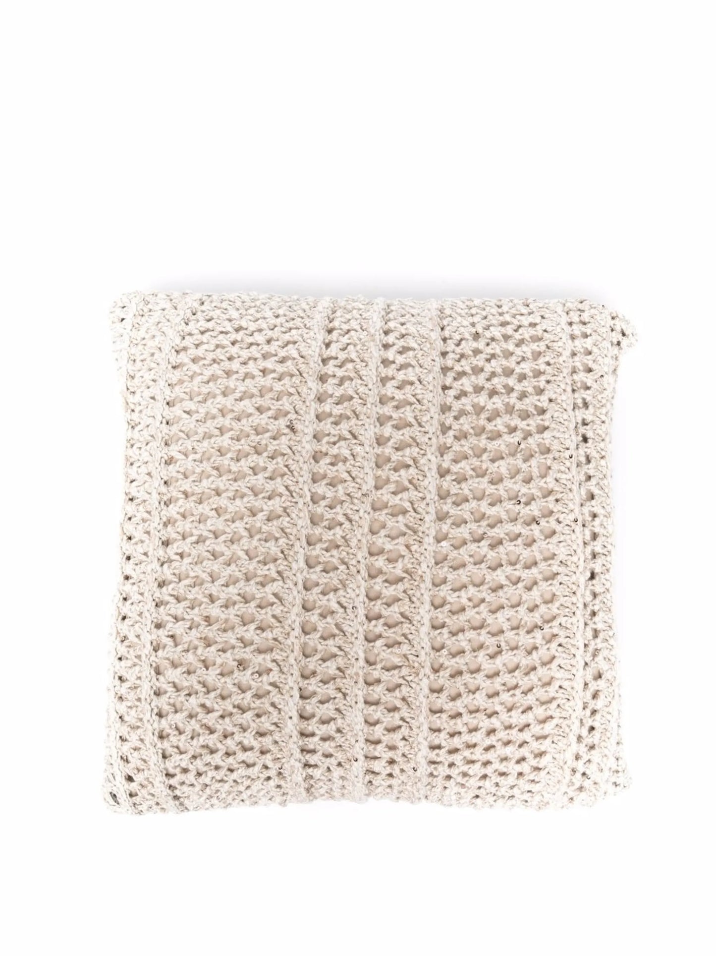 sequin-embellished crochet cushion