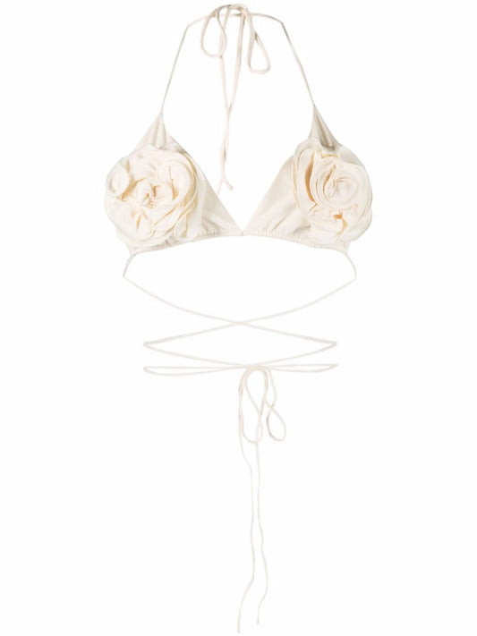 flower-appliqué bikini top