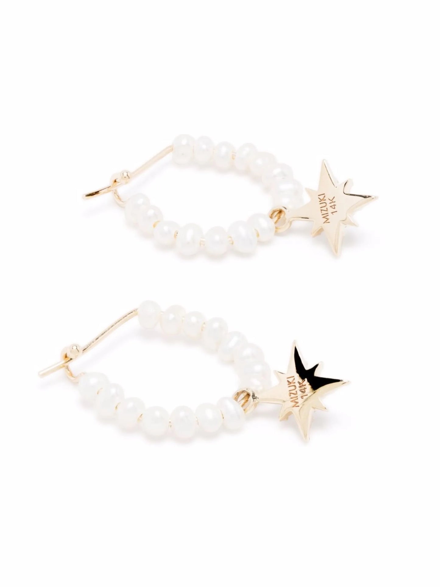14kt yellow gold diamond star pearl hoop earrings