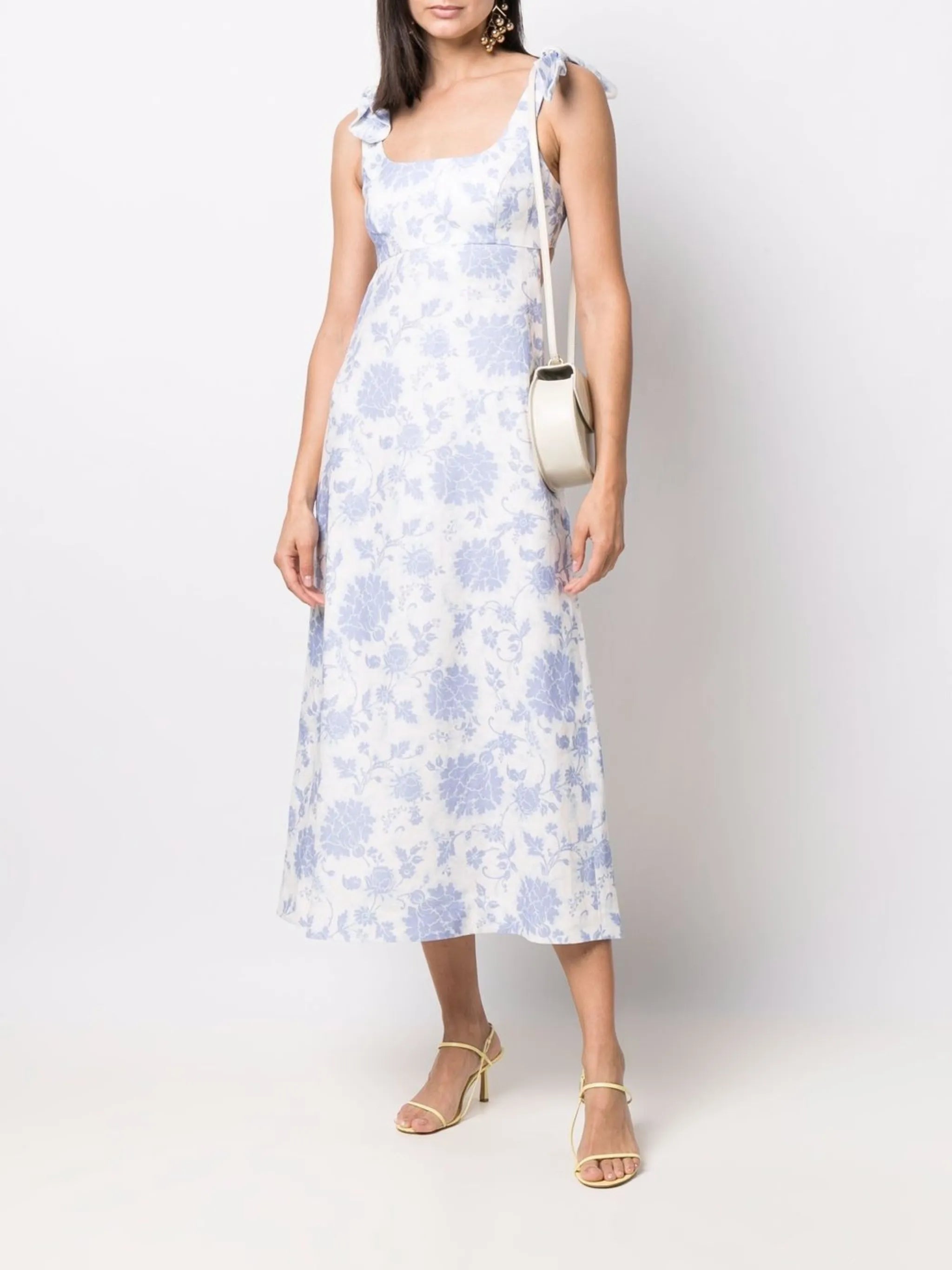 Postcard floral tie-shoulder midi dress