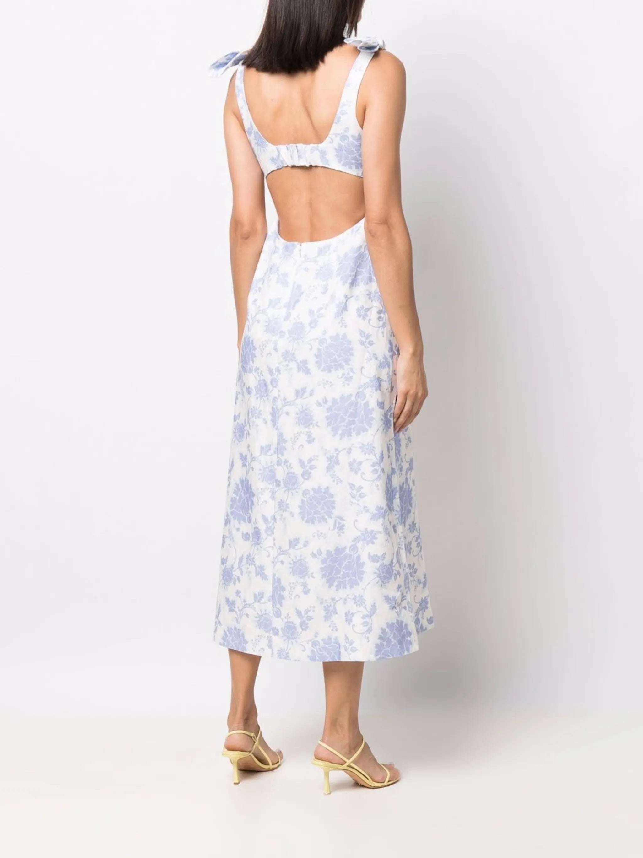 Postcard floral tie-shoulder midi dress