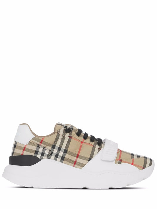 Check-pattern touch-strap sneakers
