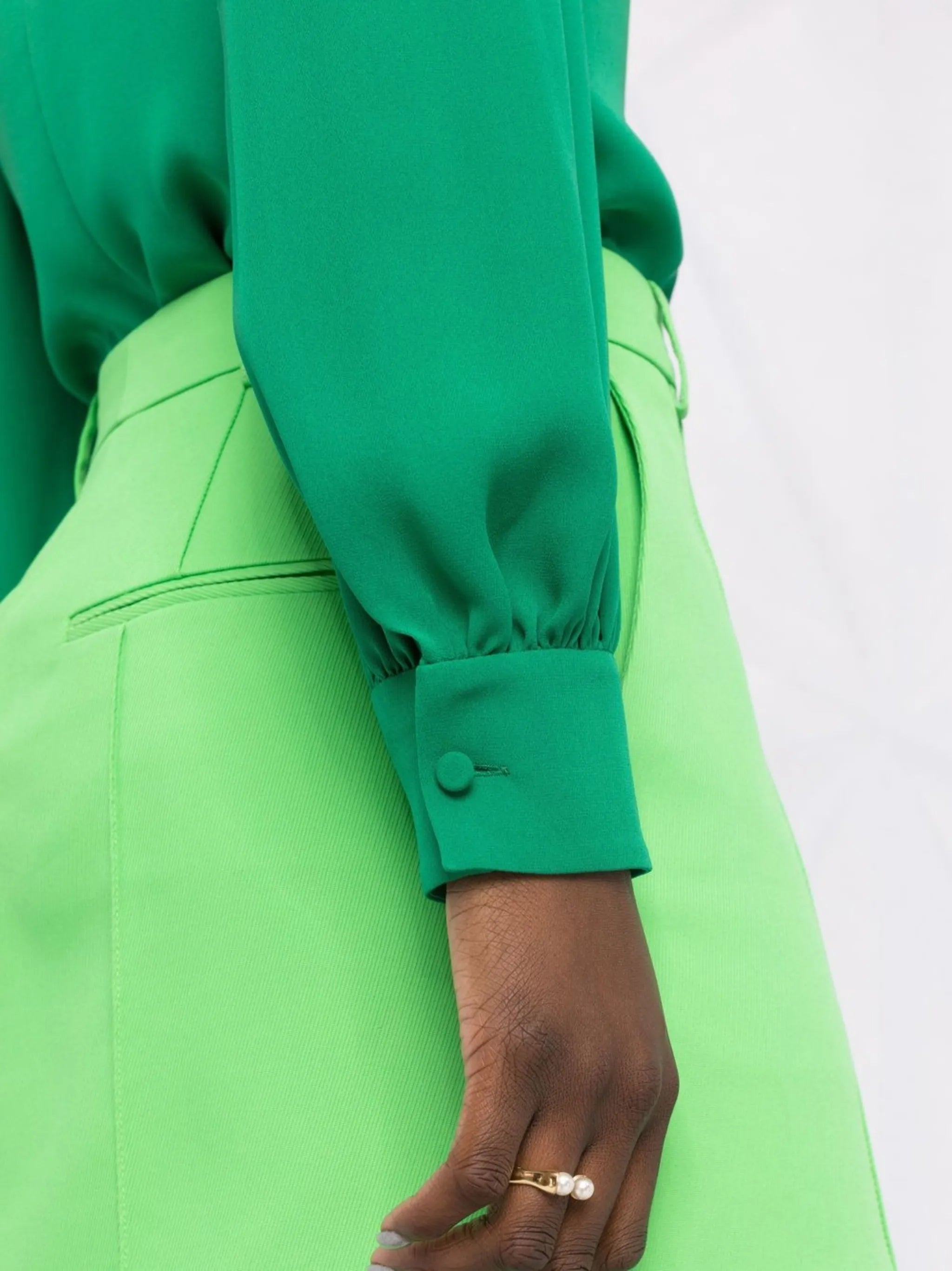 spread-collar silk top