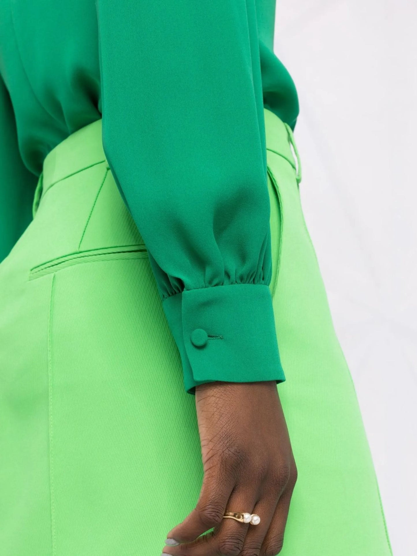 spread-collar silk top