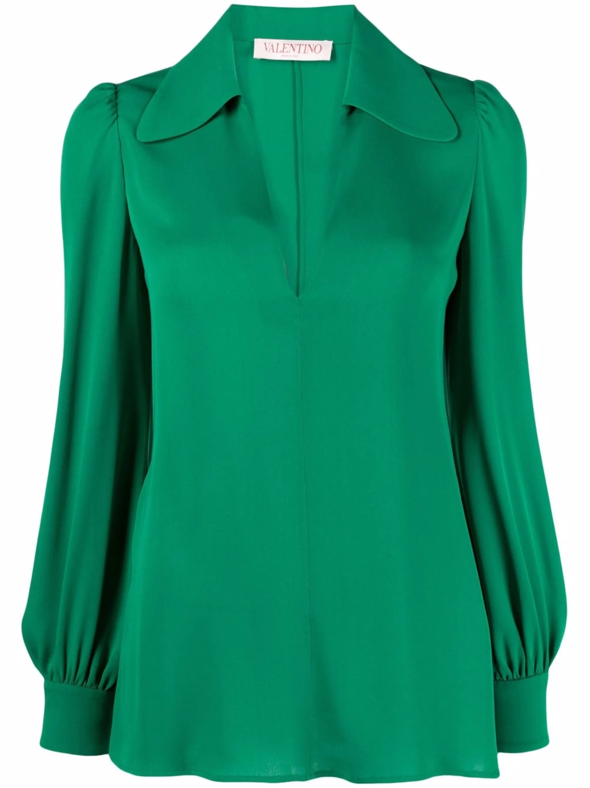 spread-collar silk top